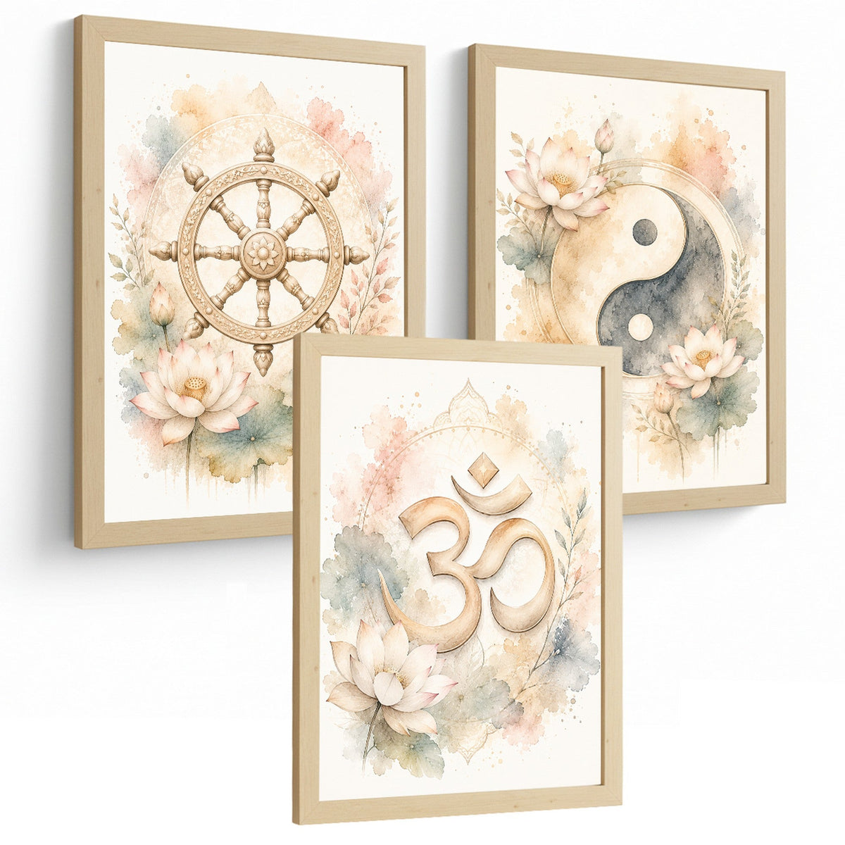 Posters Espirituales con Rueda del Dharma, Yin Yang y Arte Om