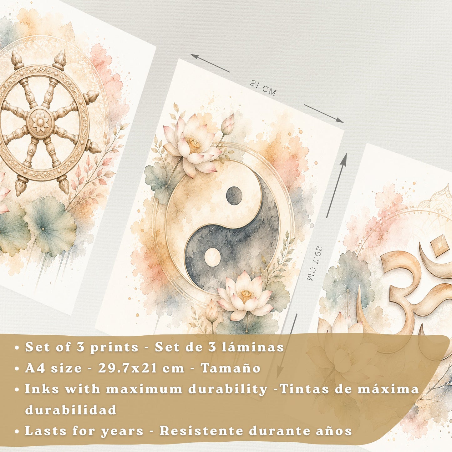 Posters Espirituales con Rueda del Dharma, Yin Yang y Arte Om