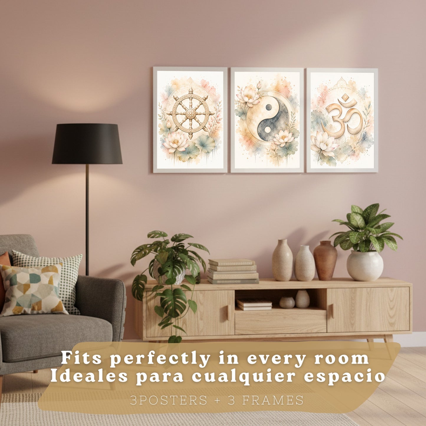 Posters Espirituales con Rueda del Dharma, Yin Yang y Arte Om