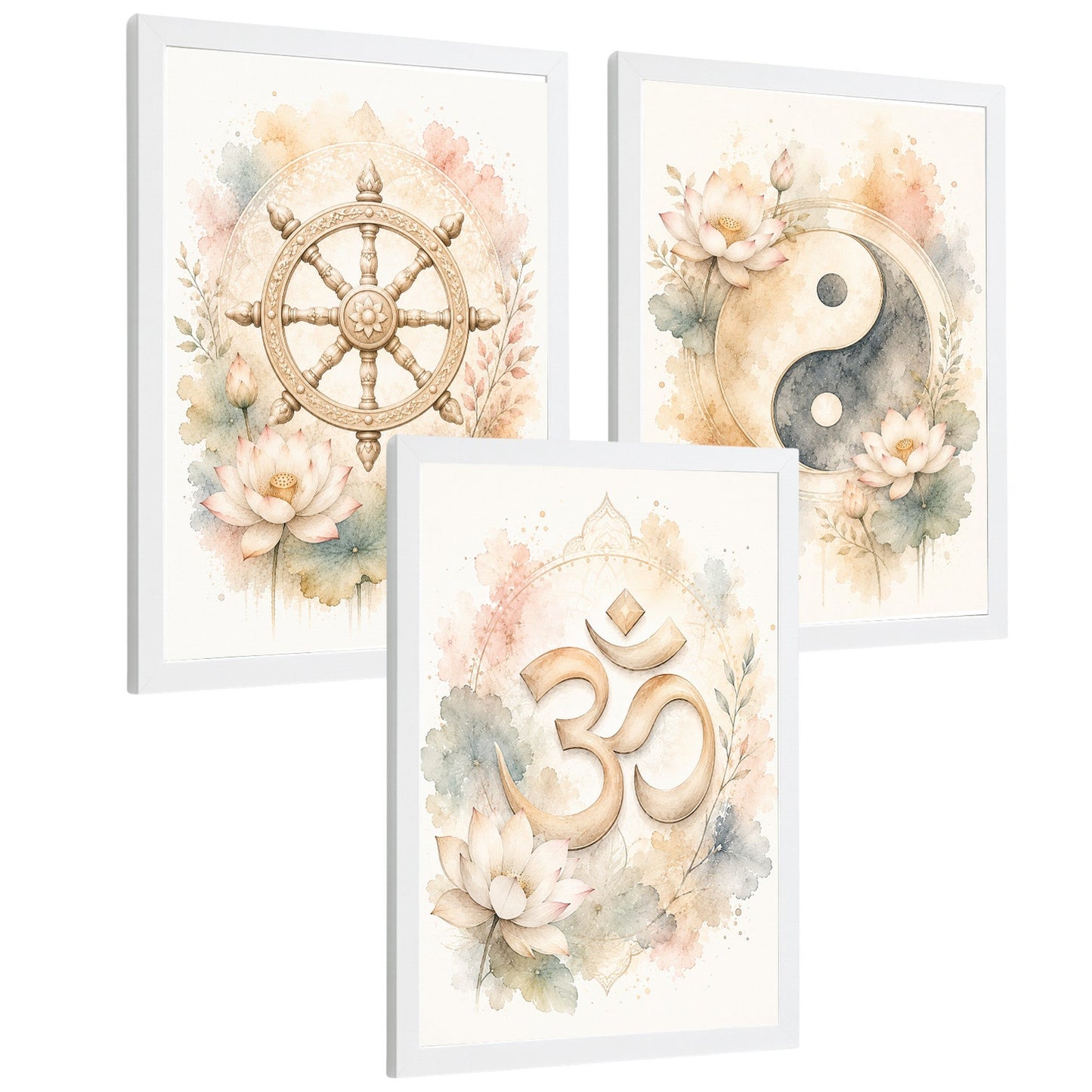 Posters Espirituales con Rueda del Dharma, Yin Yang y Arte Om