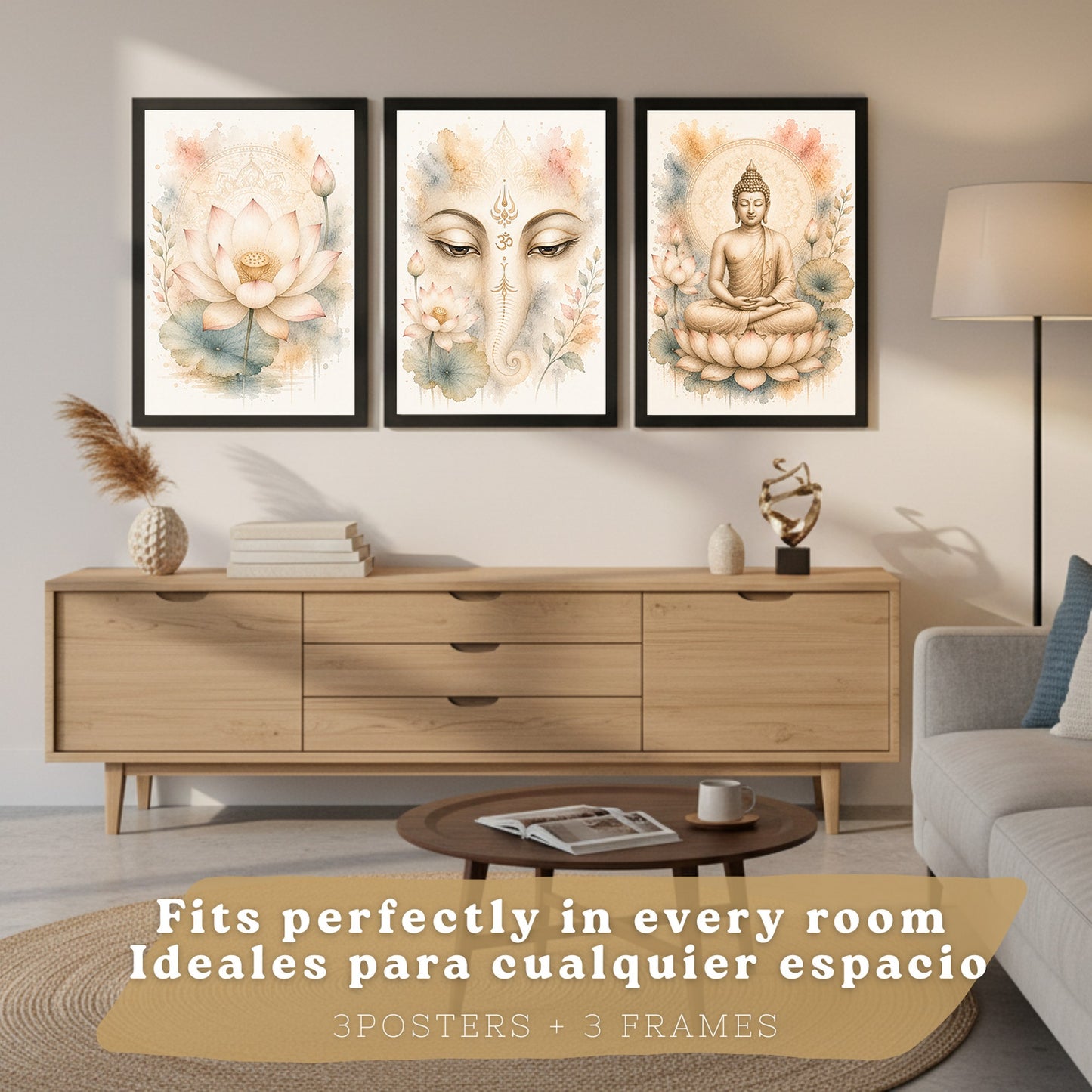Posters Espirituales con Arte de Buda, Loto y Ganesha