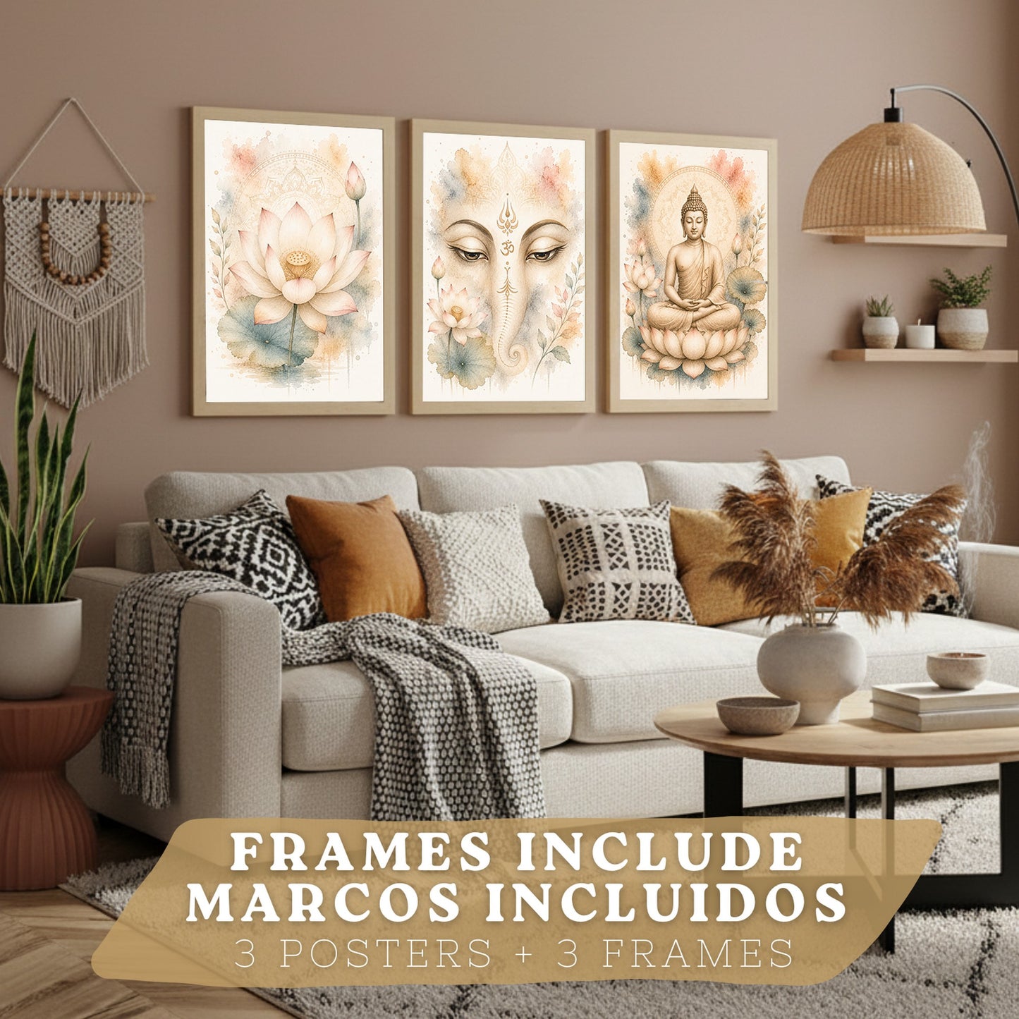 Posters Espirituales con Arte de Buda, Loto y Ganesha