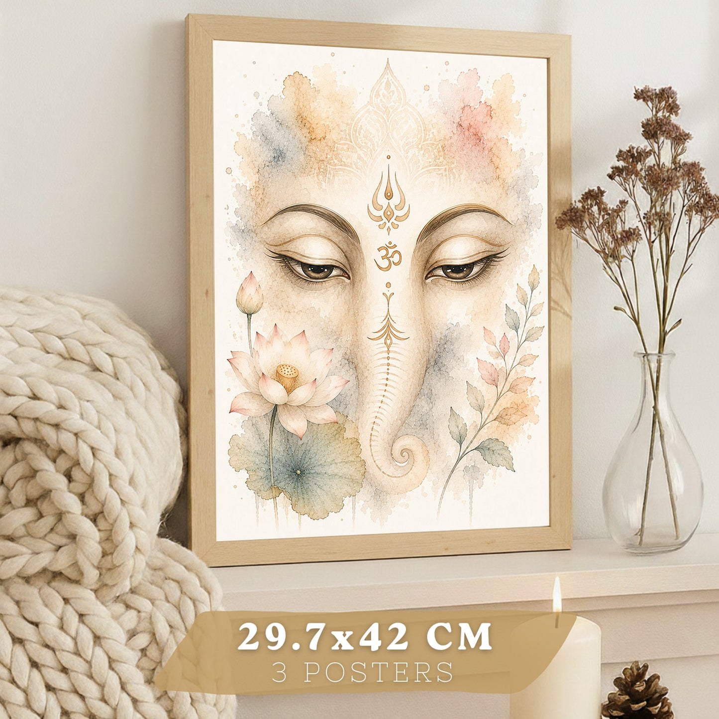 Posters Espirituales con Arte de Buda, Loto y Ganesha
