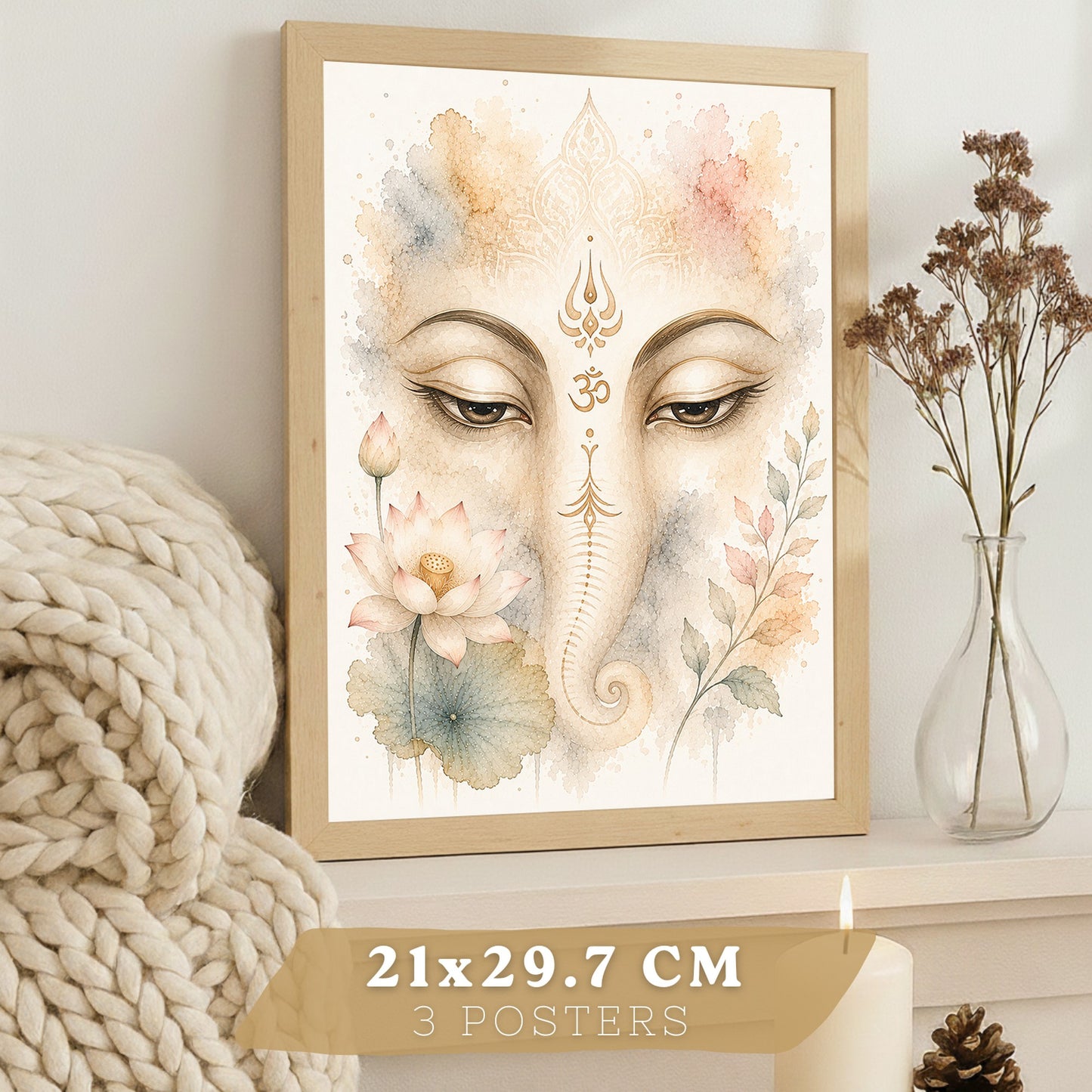 Posters Espirituales con Arte de Buda, Loto y Ganesha