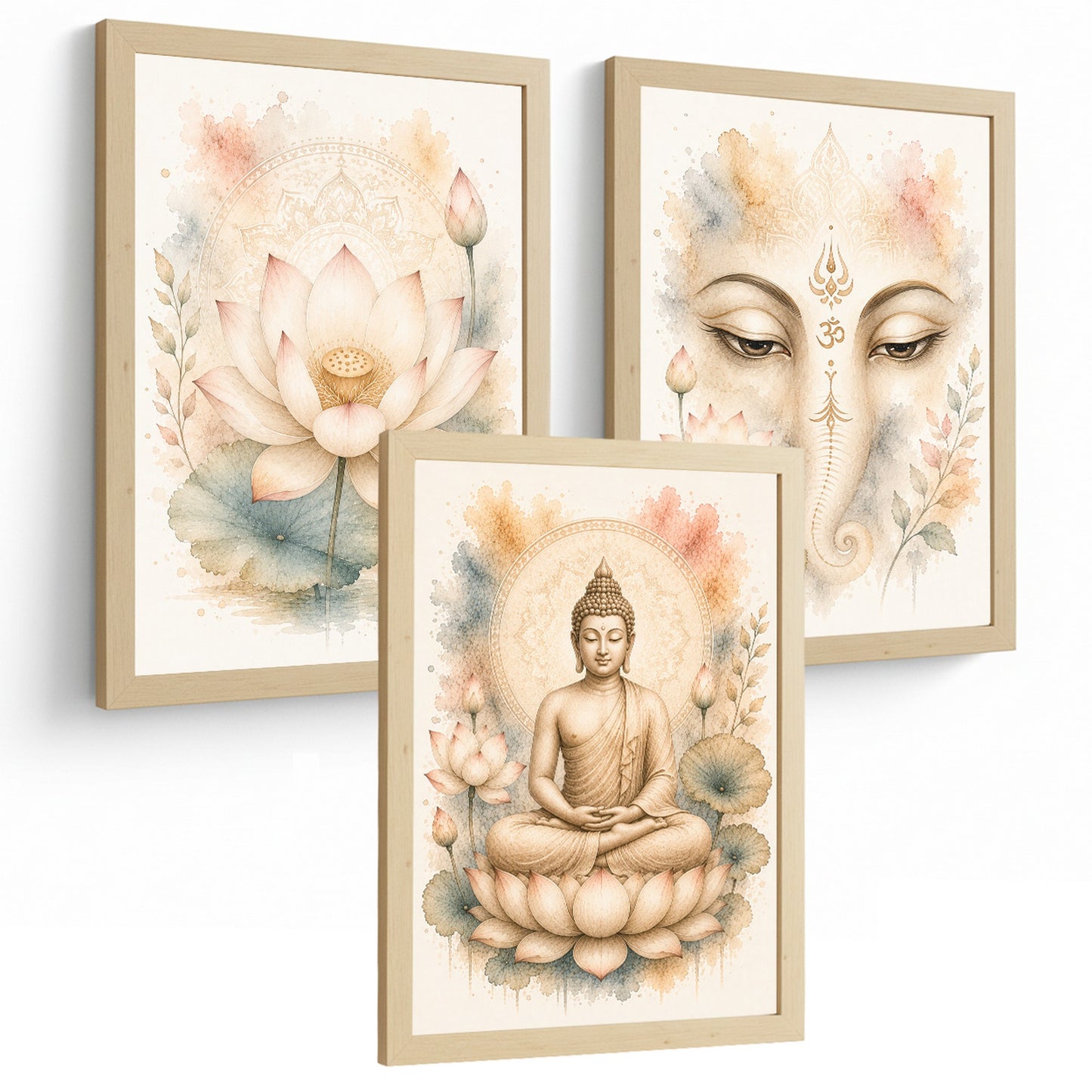 Posters Espirituales con Arte de Buda, Loto y Ganesha