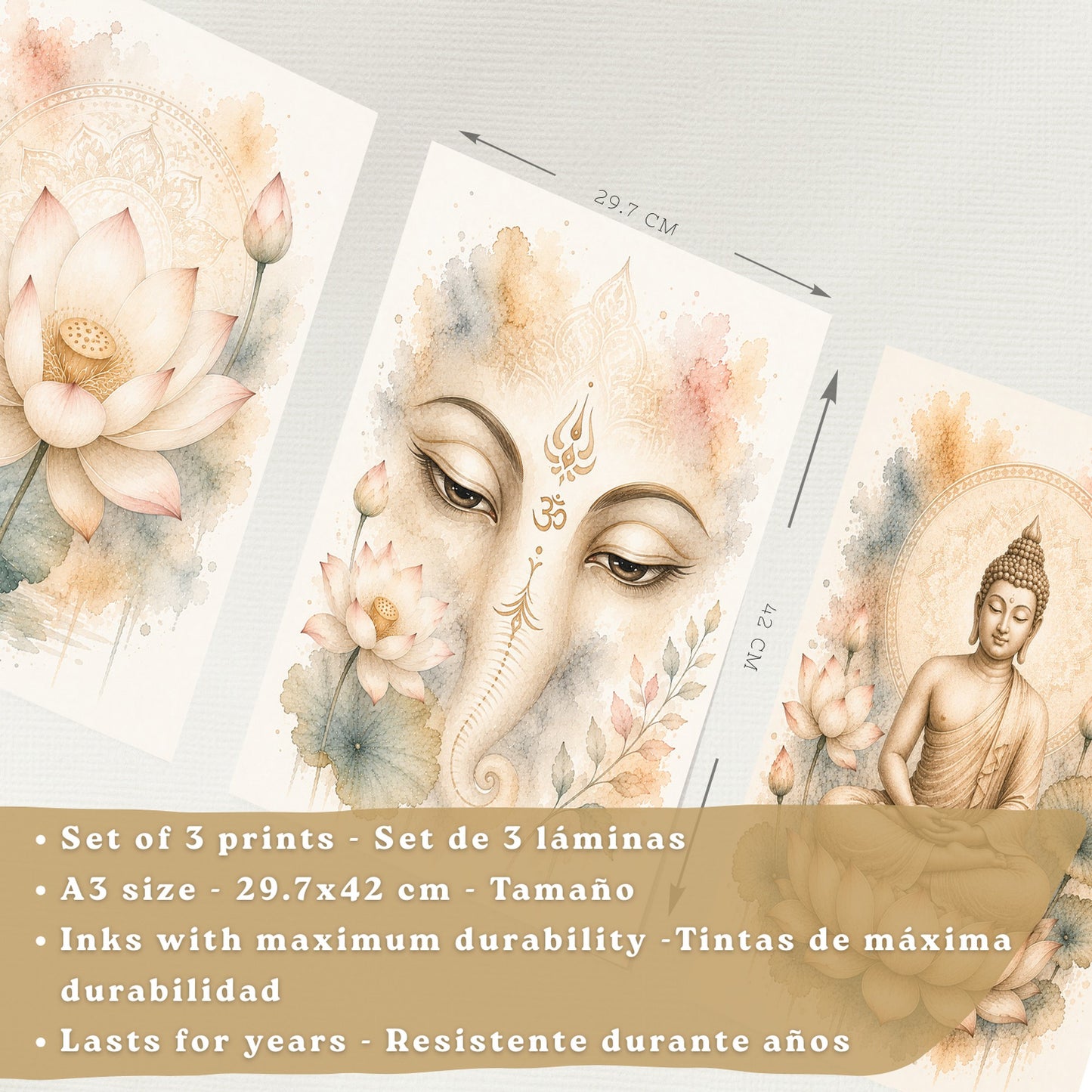 Posters Espirituales con Arte de Buda, Loto y Ganesha
