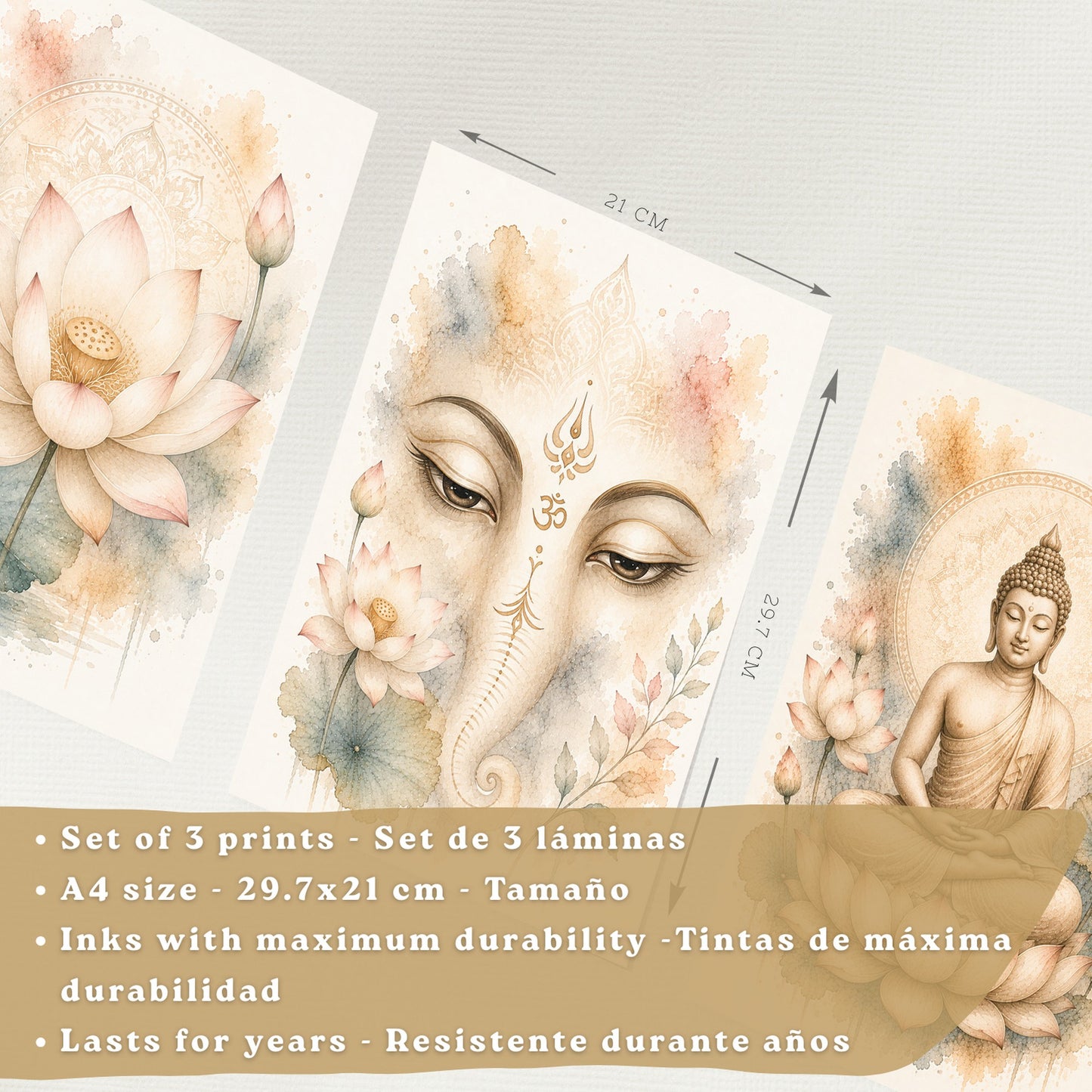 Posters Espirituales con Arte de Buda, Loto y Ganesha