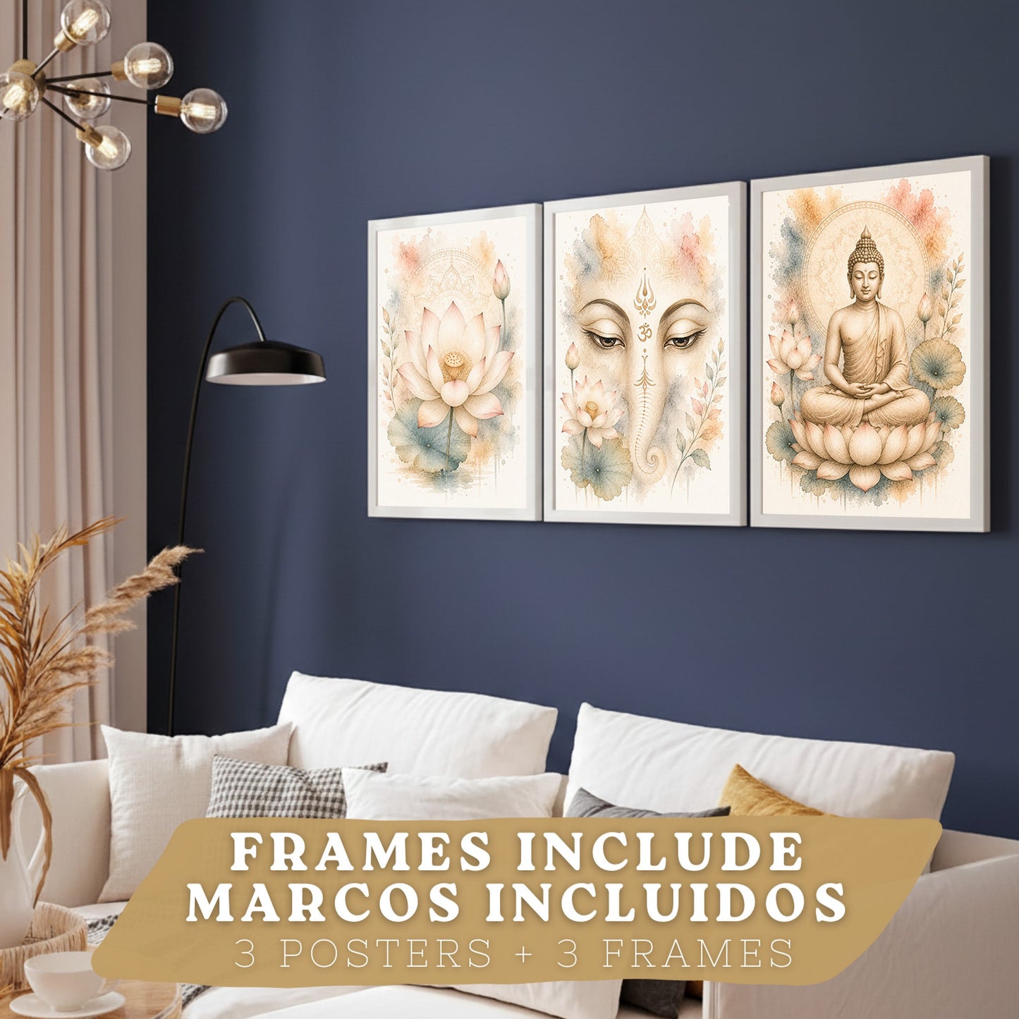 Posters Espirituales con Arte de Buda, Loto y Ganesha