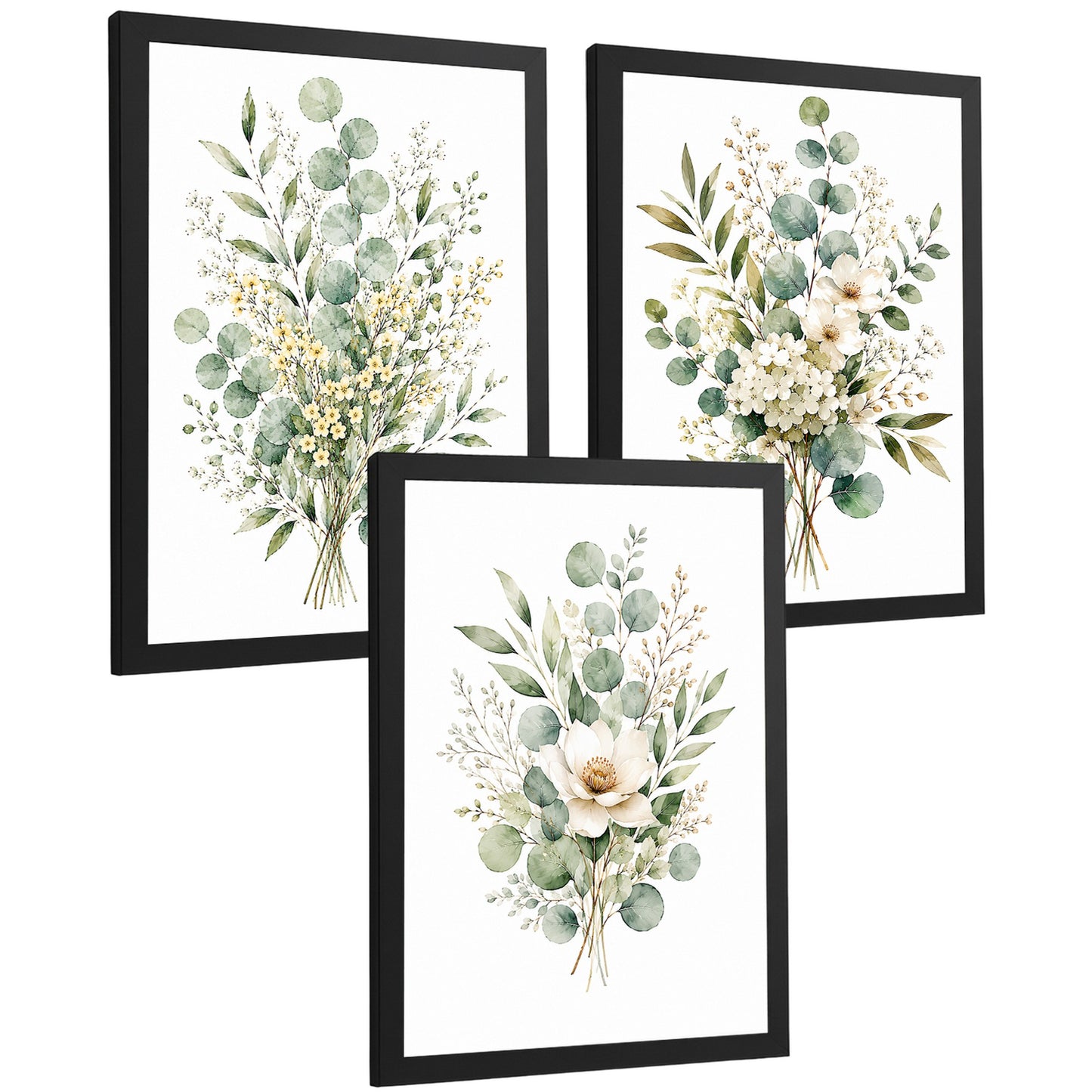 Posters Florales de Eucalipto con Arte Botánico de Flores Blancas