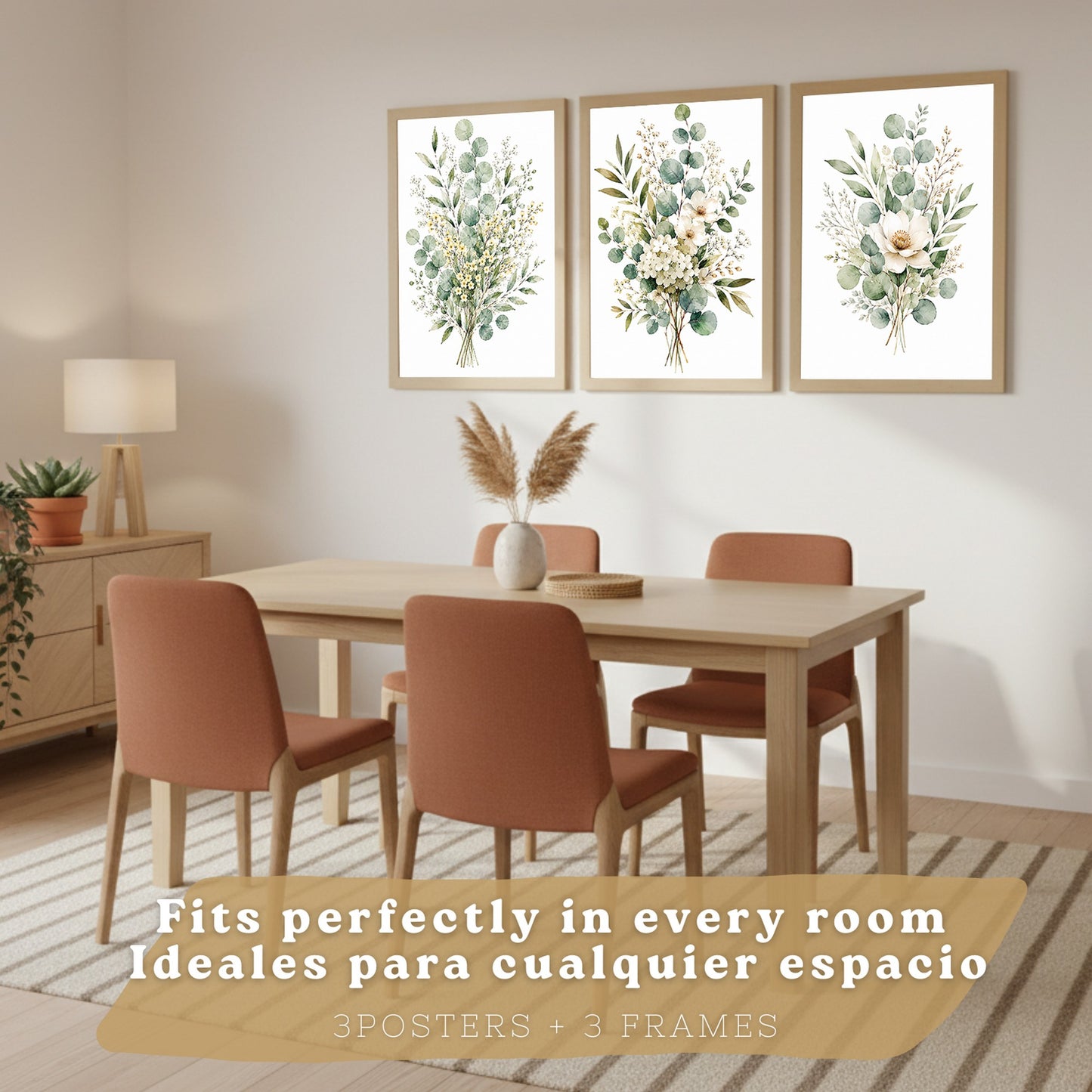 Posters Florales de Eucalipto con Arte Botánico de Flores Blancas