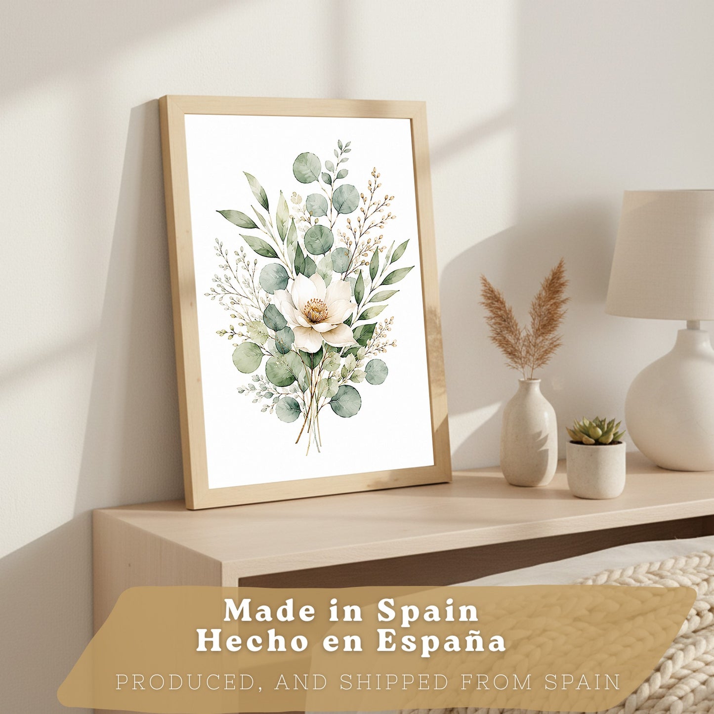 Posters Florales de Eucalipto con Arte Botánico de Flores Blancas