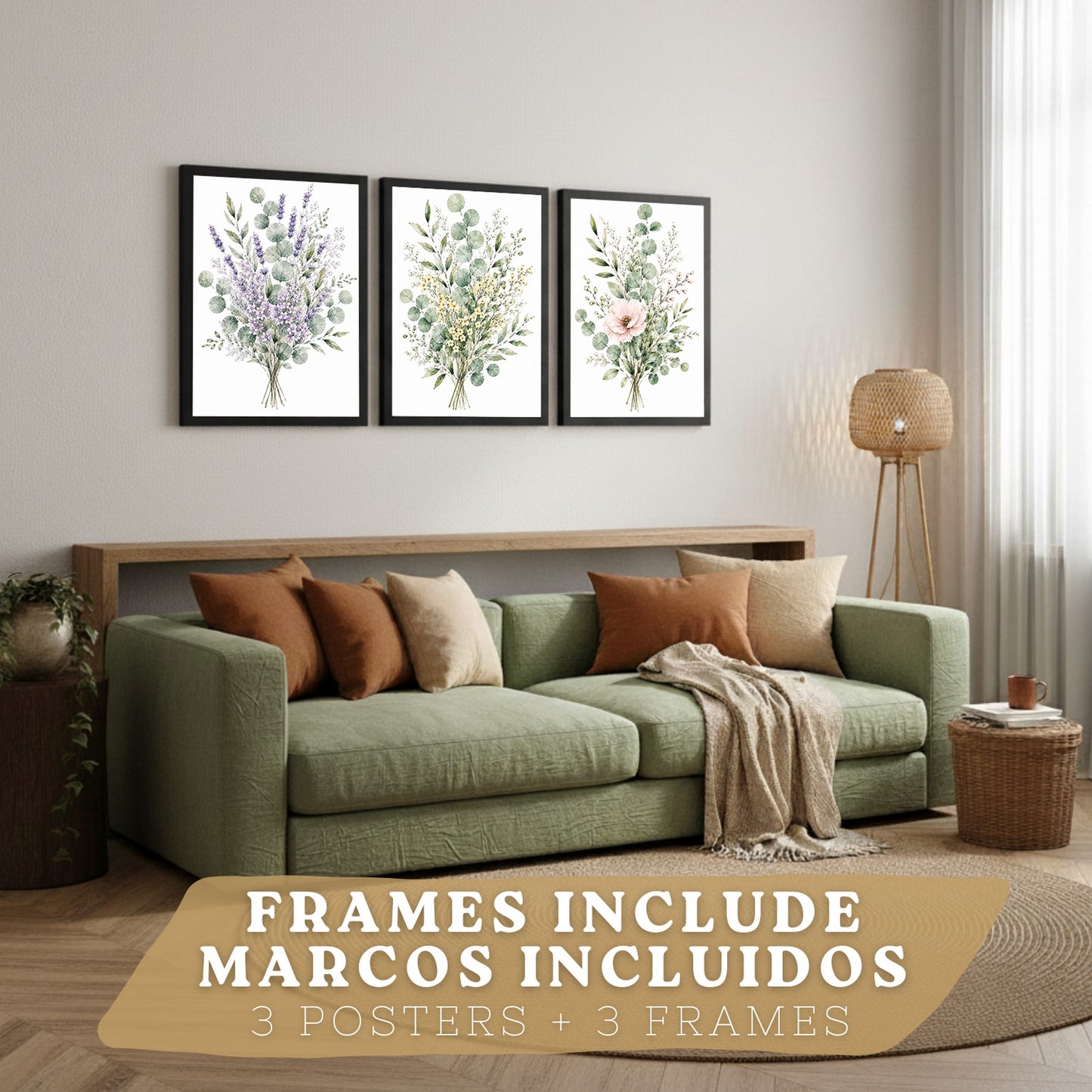 Posters Botánicos de Flores Silvestres con Eucalipto y Lavanda