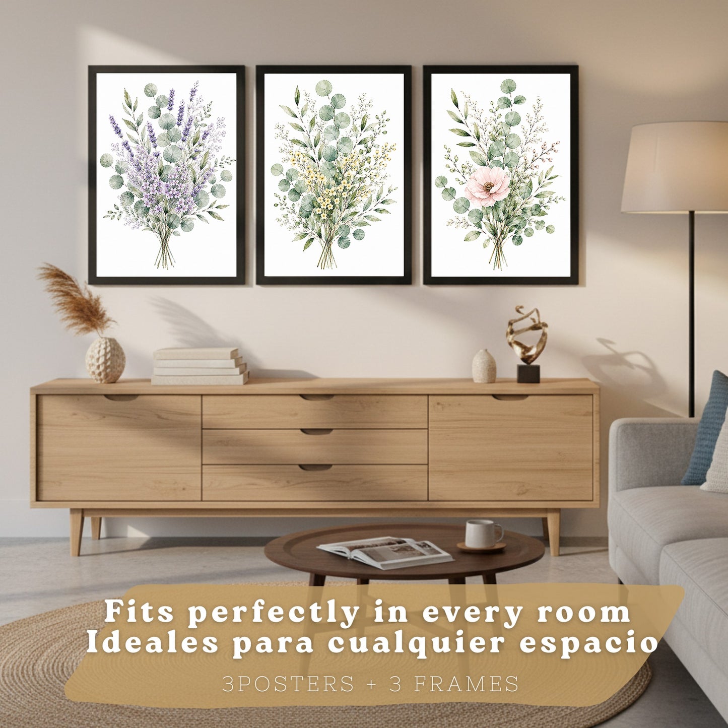 Posters Botánicos de Flores Silvestres con Eucalipto y Lavanda