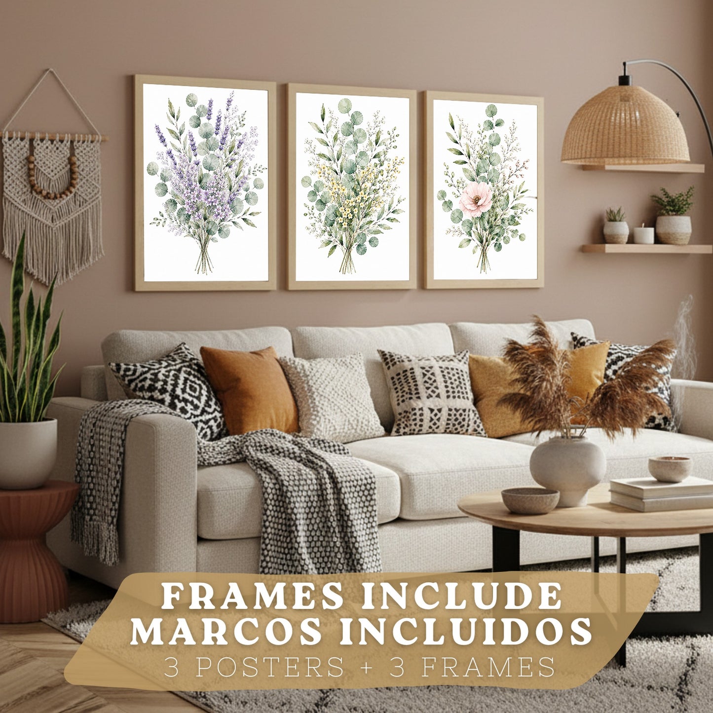 Posters Botánicos de Flores Silvestres con Eucalipto y Lavanda