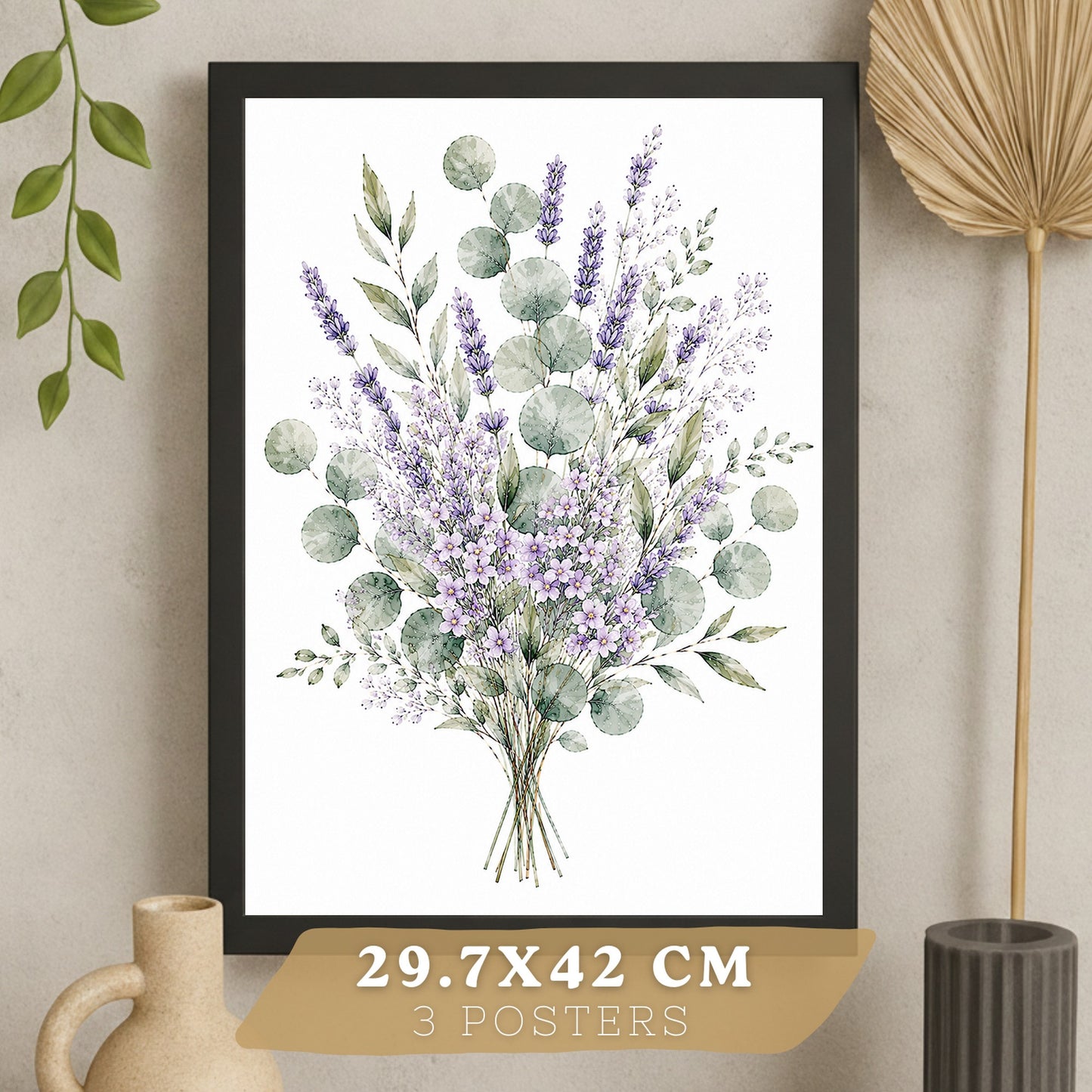 Posters Botánicos de Flores Silvestres con Eucalipto y Lavanda