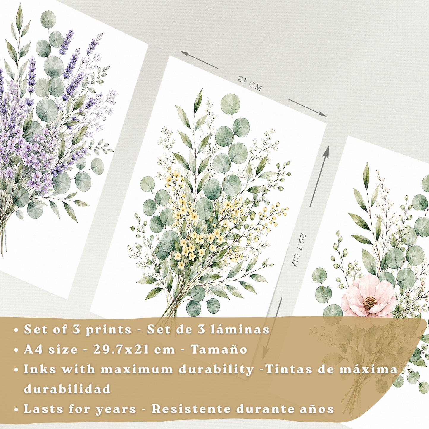 Posters Botánicos de Flores Silvestres con Eucalipto y Lavanda