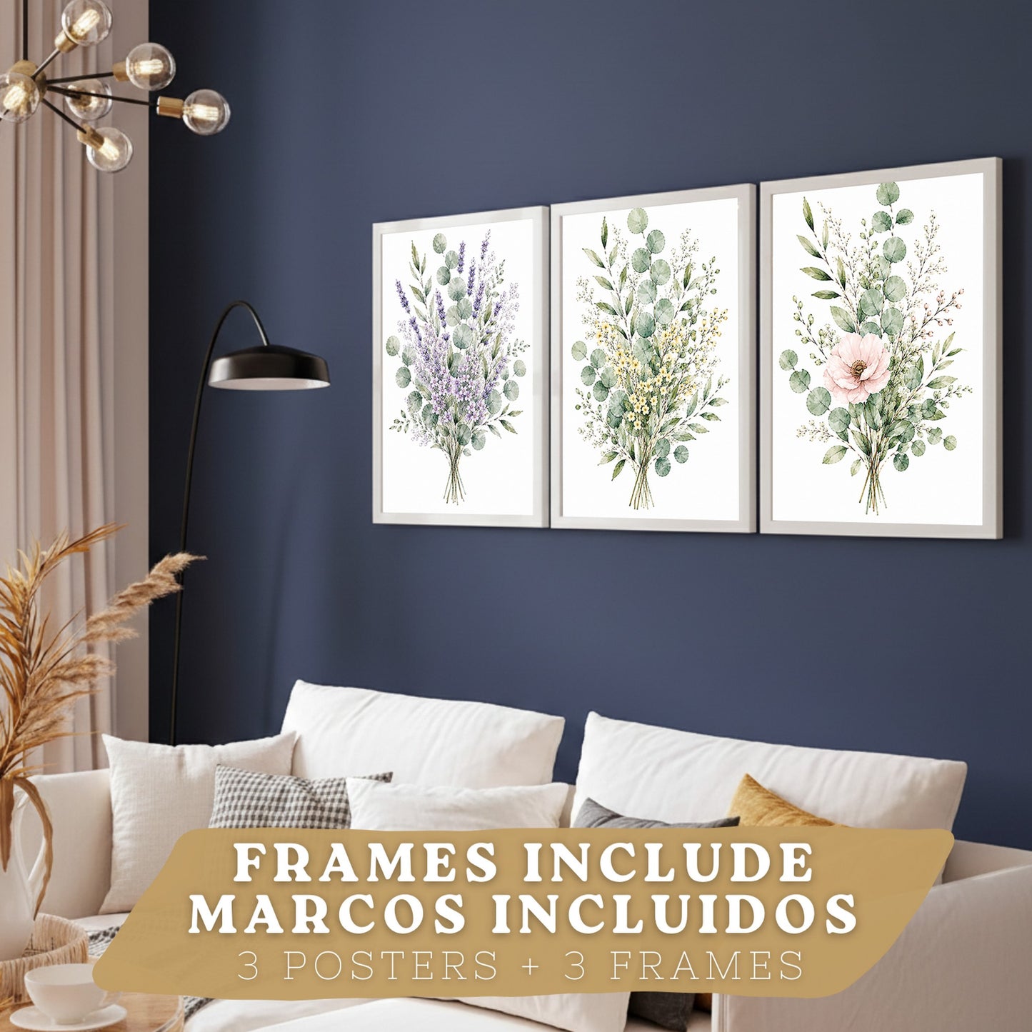 Posters Botánicos de Flores Silvestres con Eucalipto y Lavanda
