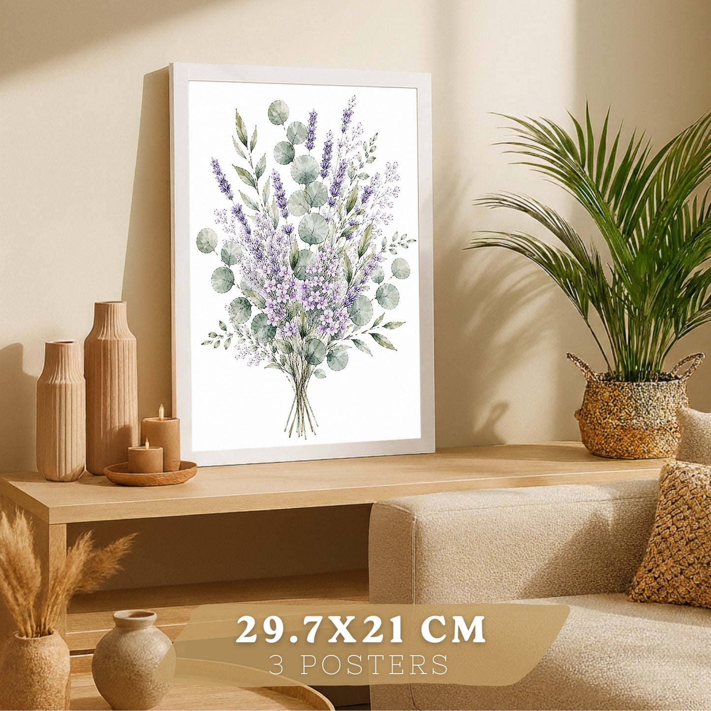 Posters Botánicos de Flores Silvestres con Eucalipto y Lavanda