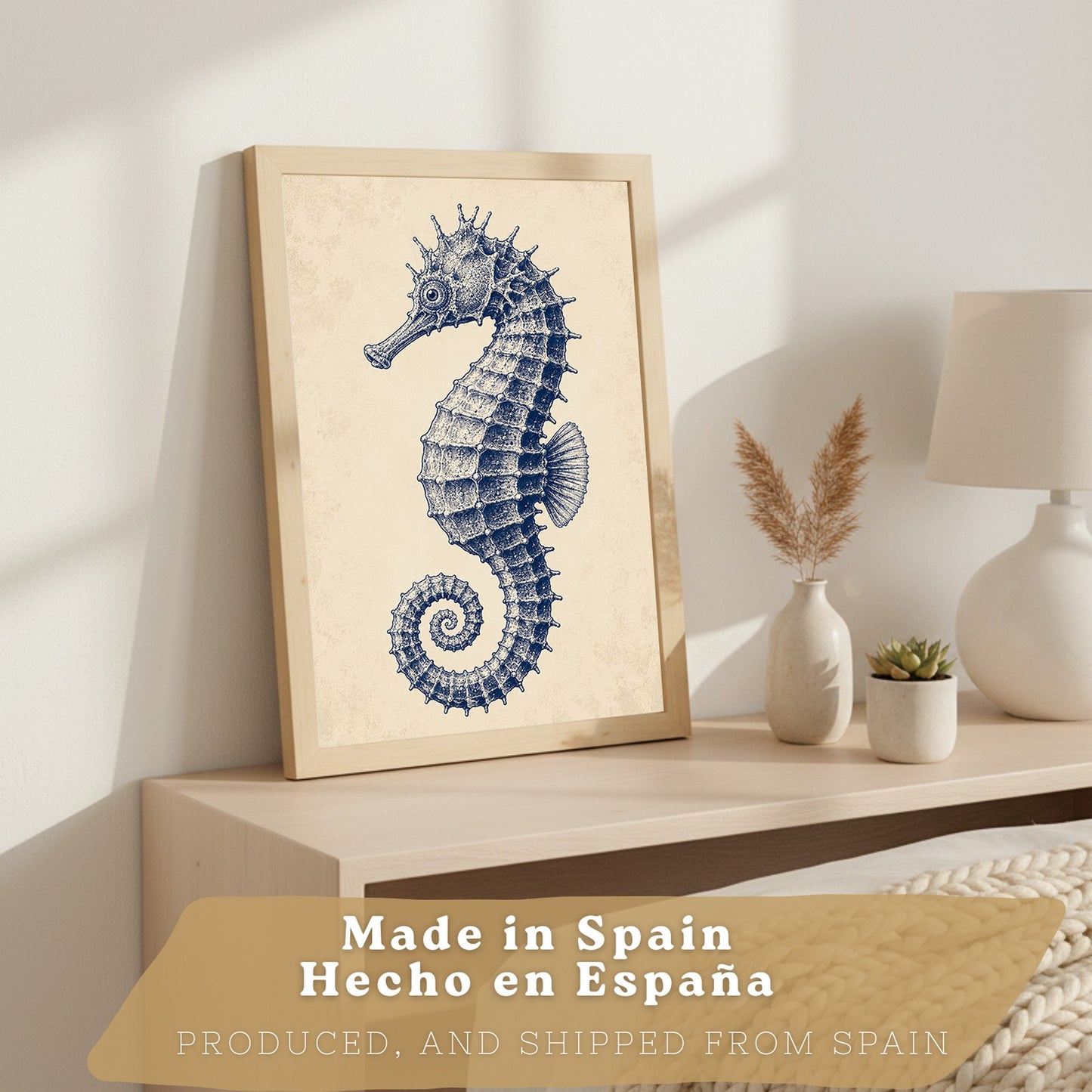 Posters de Arte Azul Costero con Nautilus, Medusa y Caballito de Mar