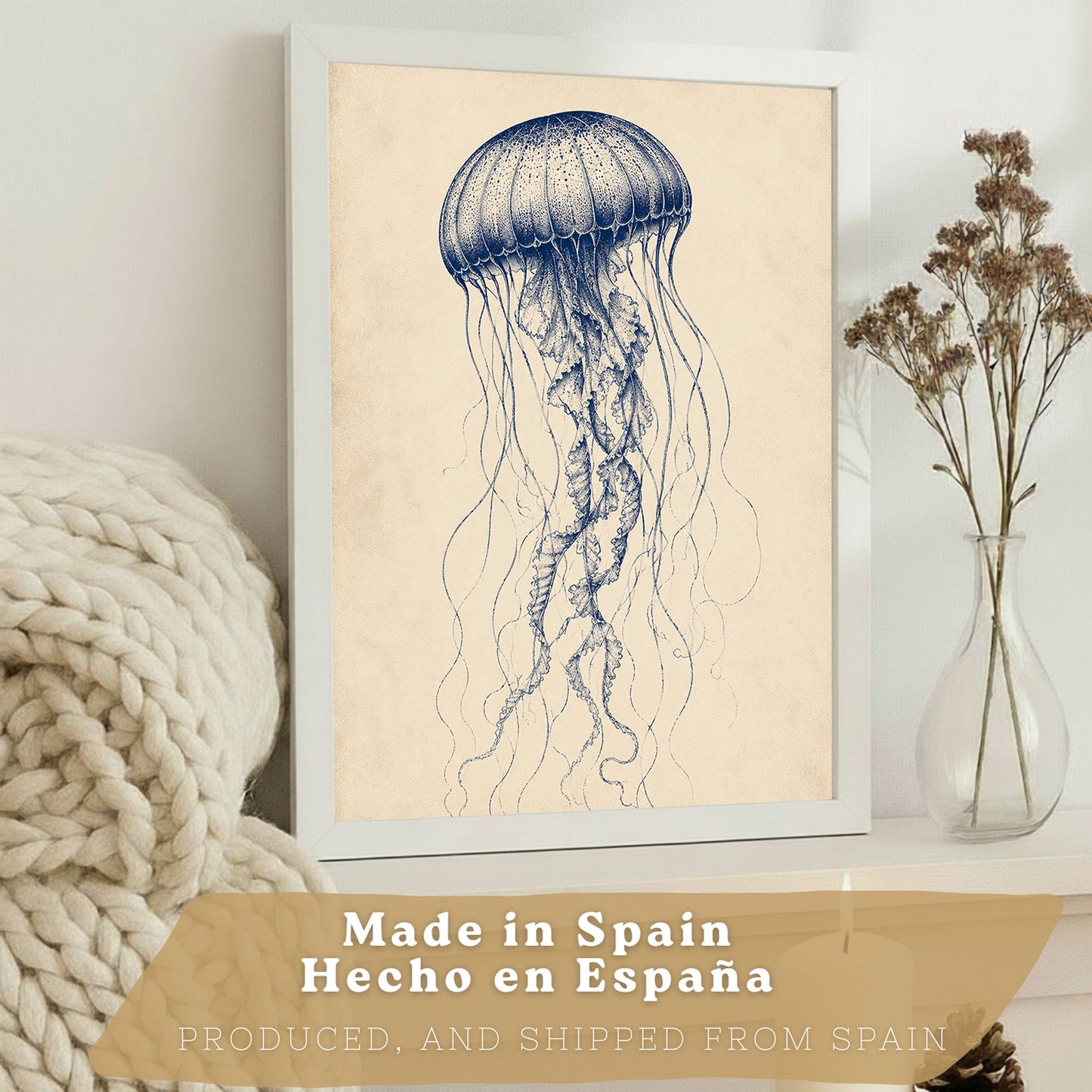 Posters de Arte Azul Costero con Nautilus, Medusa y Caballito de Mar