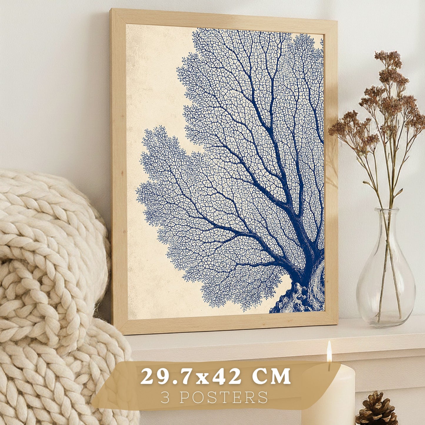 Posters de Azul Costero con Caballito de Mar, Coral y Estrella de Mar