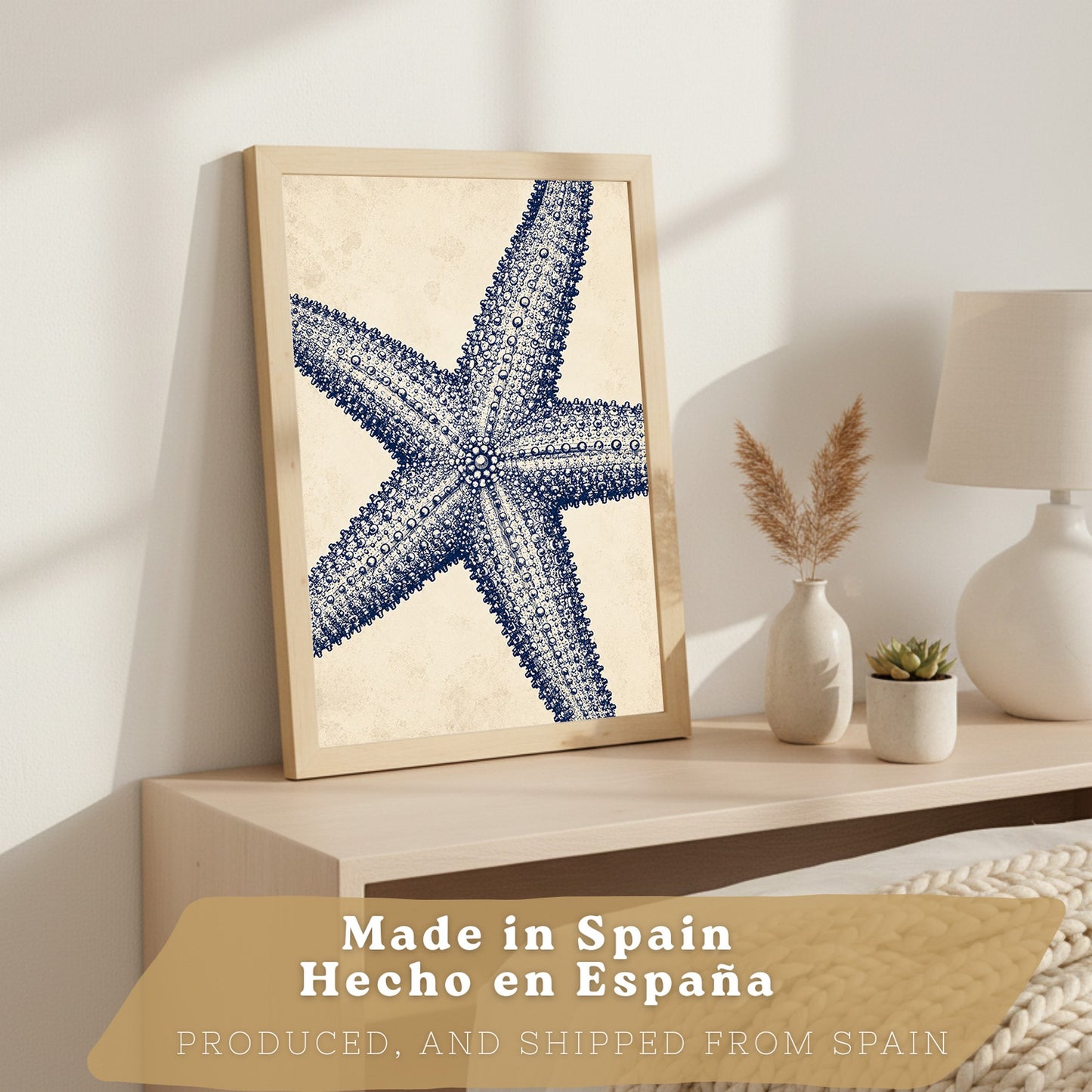Posters de Azul Costero con Caballito de Mar, Coral y Estrella de Mar