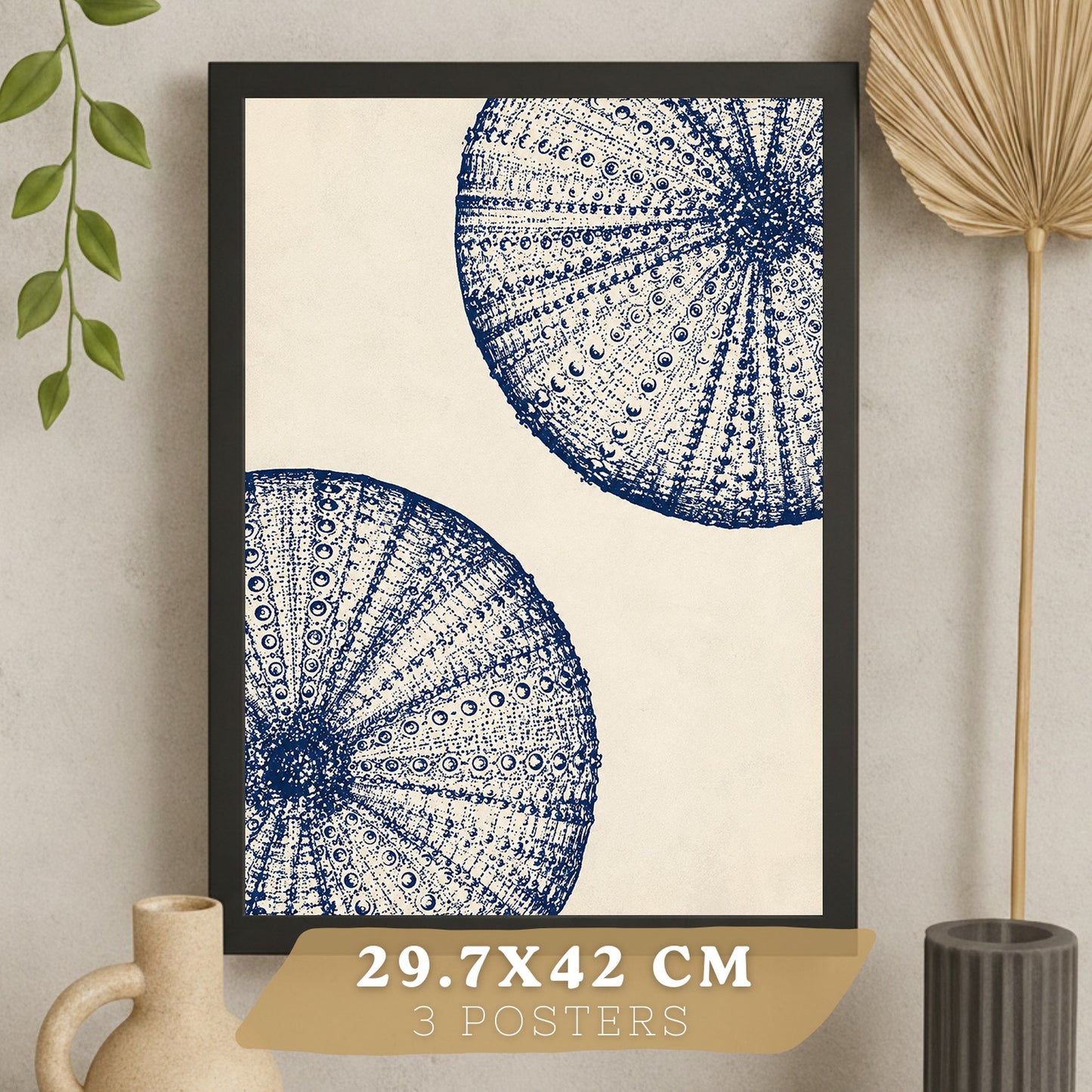 Posters de Arte Azul Costero con Arte de Nautilus y Conchas Marinas