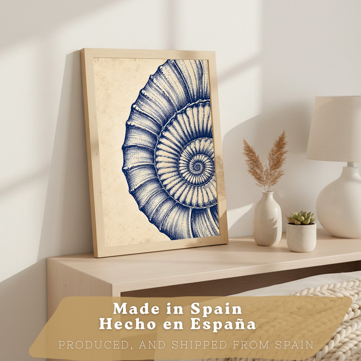 Posters de Arte Azul Costero con Arte de Nautilus y Conchas Marinas