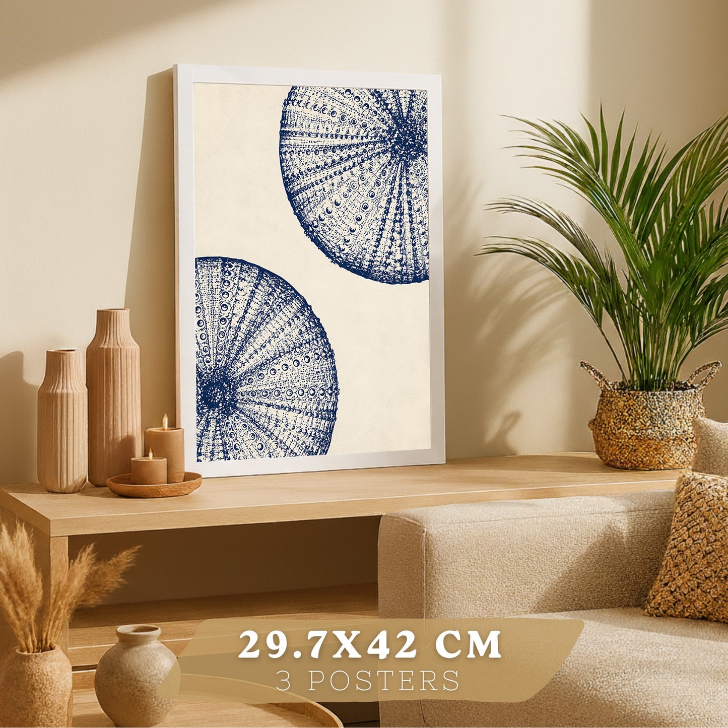 Posters de Arte Azul Costero con Arte de Nautilus y Conchas Marinas
