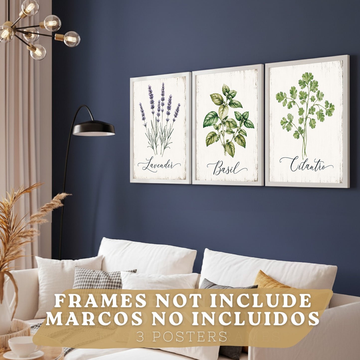Posters Botánicos de Hierbas con Arte de Lavanda, Albahaca y Perejil