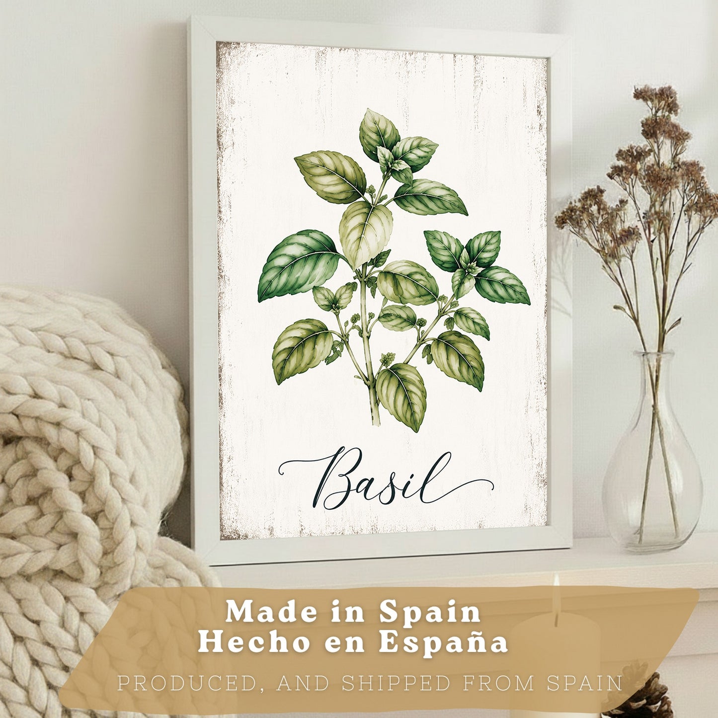Posters Botánicos de Hierbas con Arte de Lavanda, Albahaca y Perejil