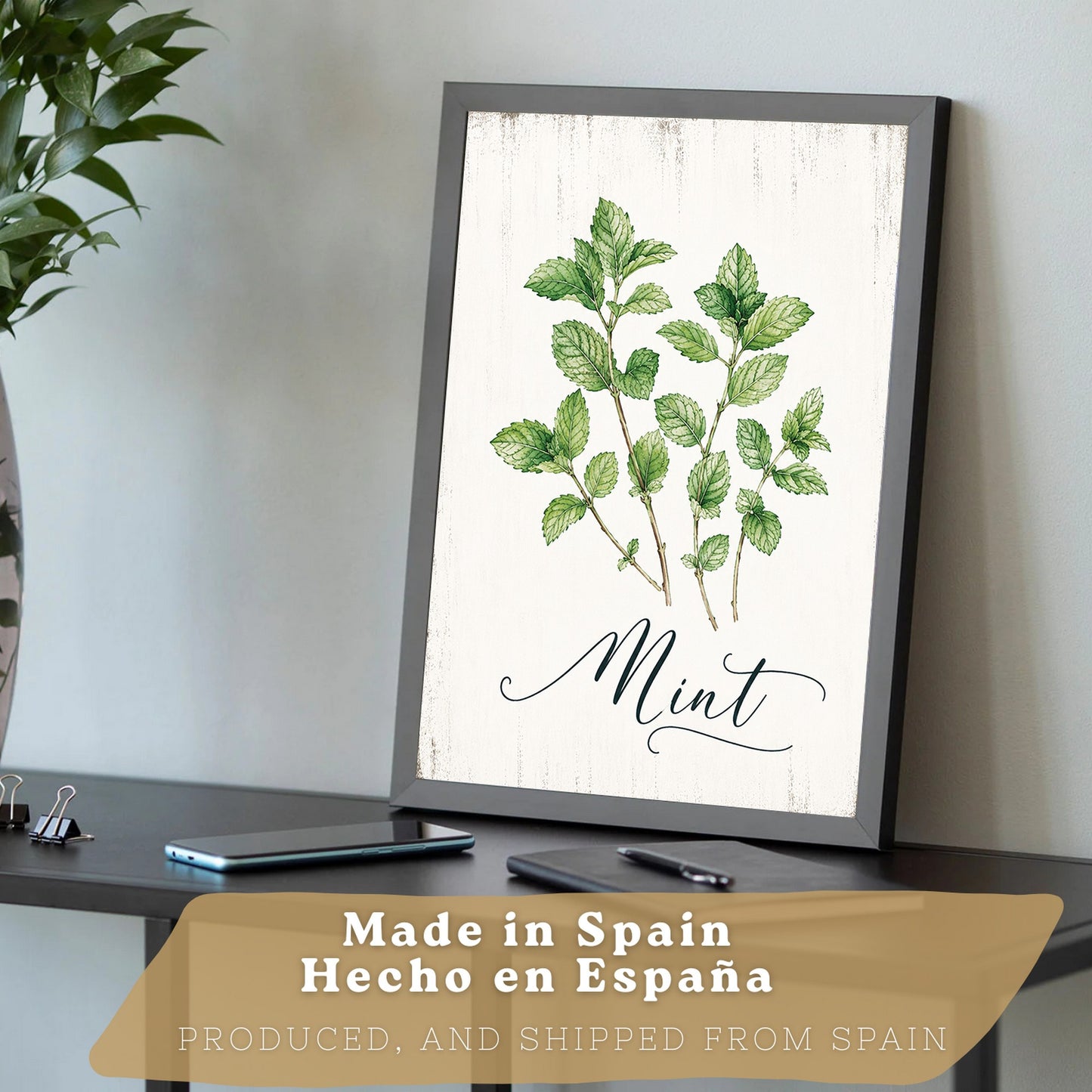 Posters Botánicos de Hierbas con Arte de Menta, Romero y Tomillo
