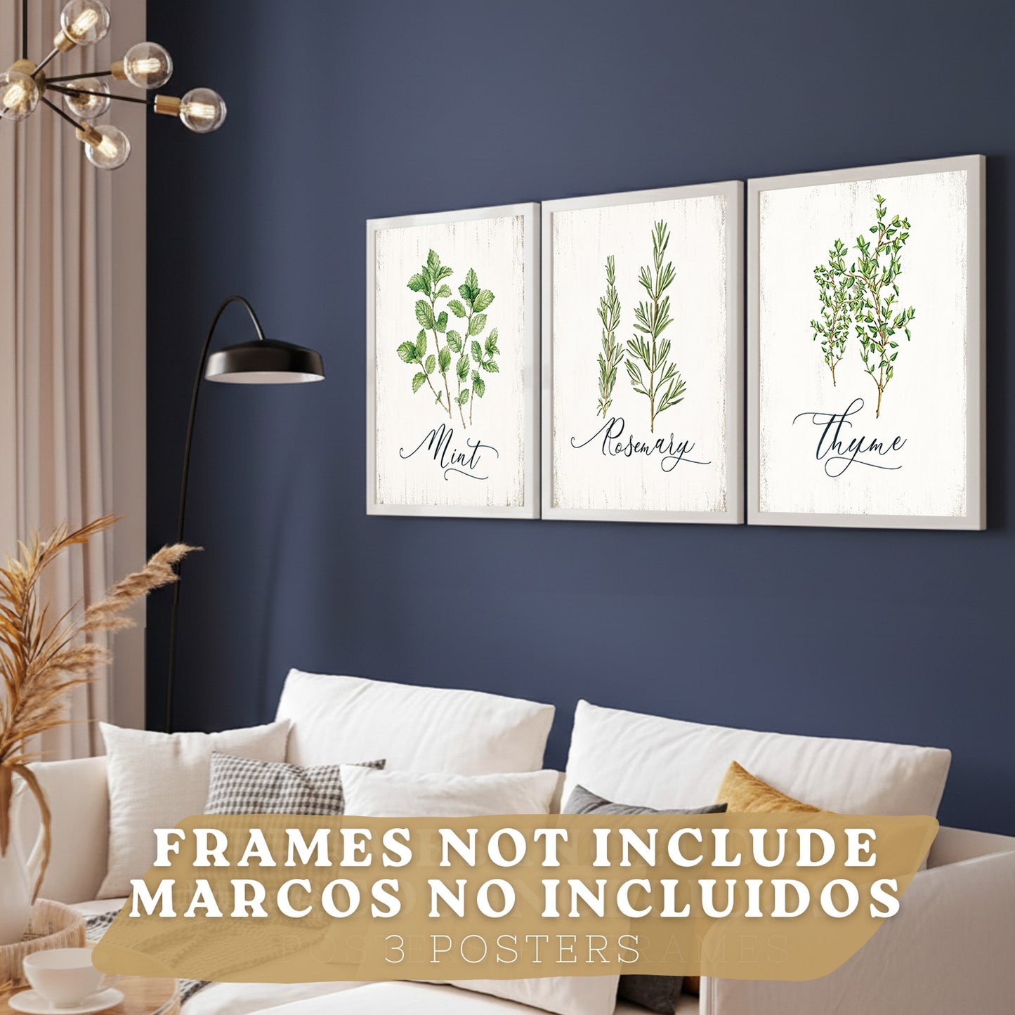 Posters Botánicos de Hierbas con Arte de Menta, Romero y Tomillo
