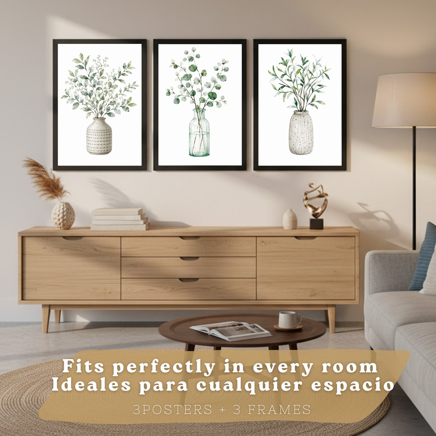 Posters Botánicos de Eucalipto con Arte de Jarrones Verdes