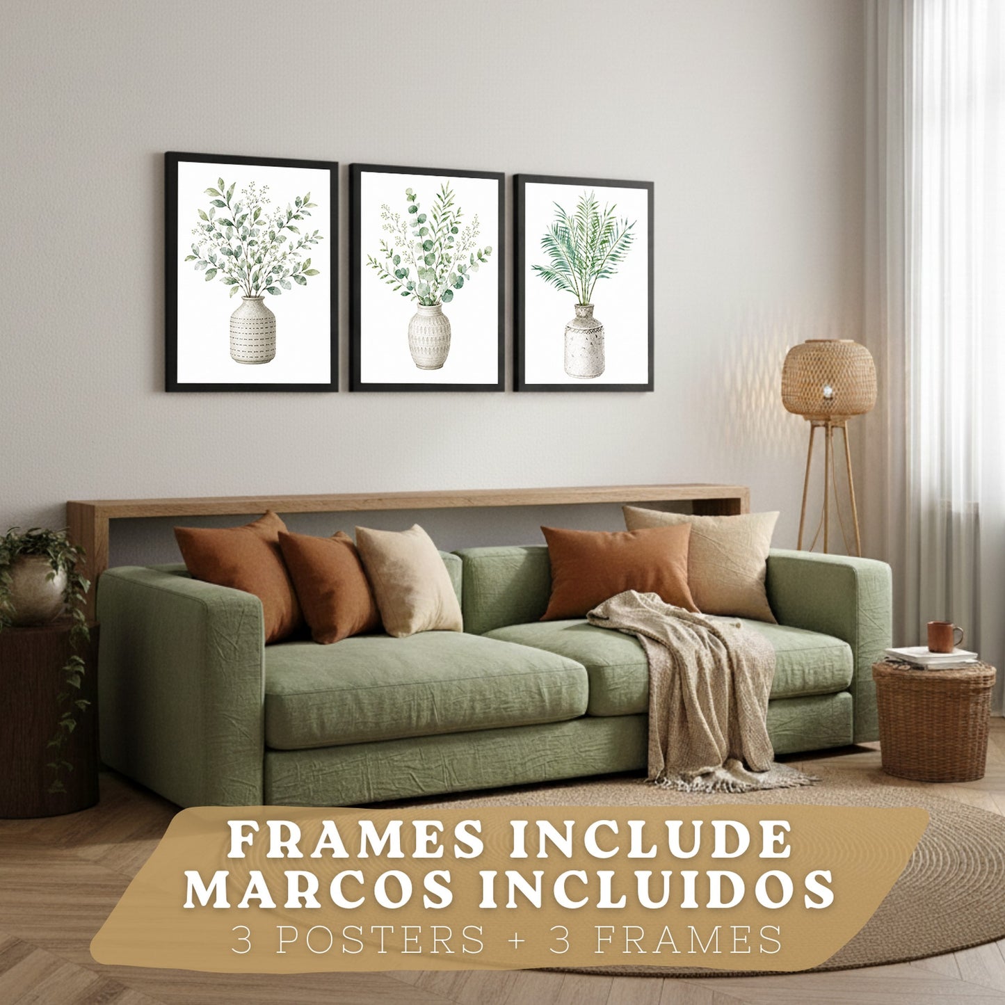 Posters decorativas Botánicos con Eucalipto Verde y Hojas de Palma