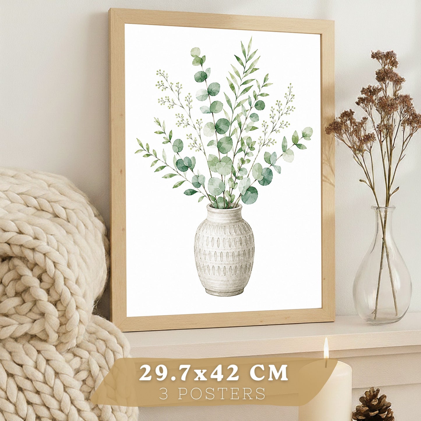 Posters decorativas Botánicos con Eucalipto Verde y Hojas de Palma