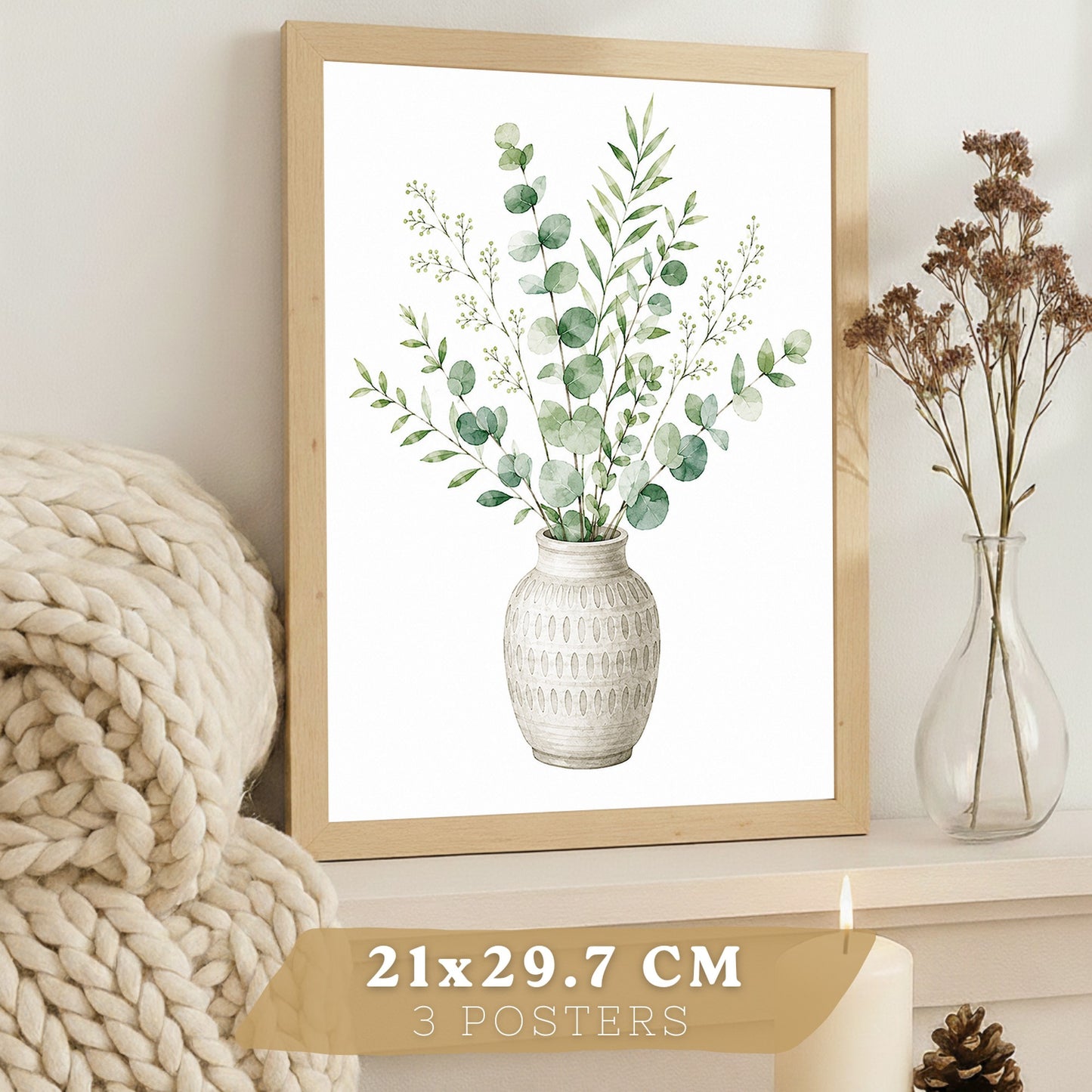 Posters decorativas Botánicos con Eucalipto Verde y Hojas de Palma