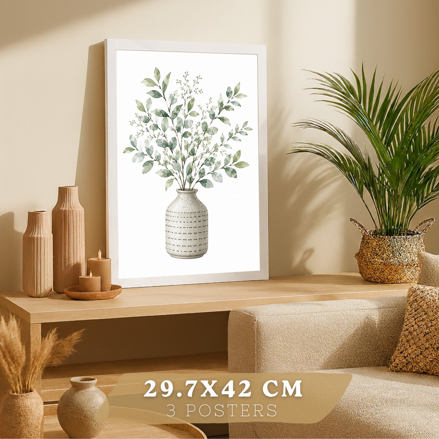 Posters decorativas Botánicos con Eucalipto Verde y Hojas de Palma