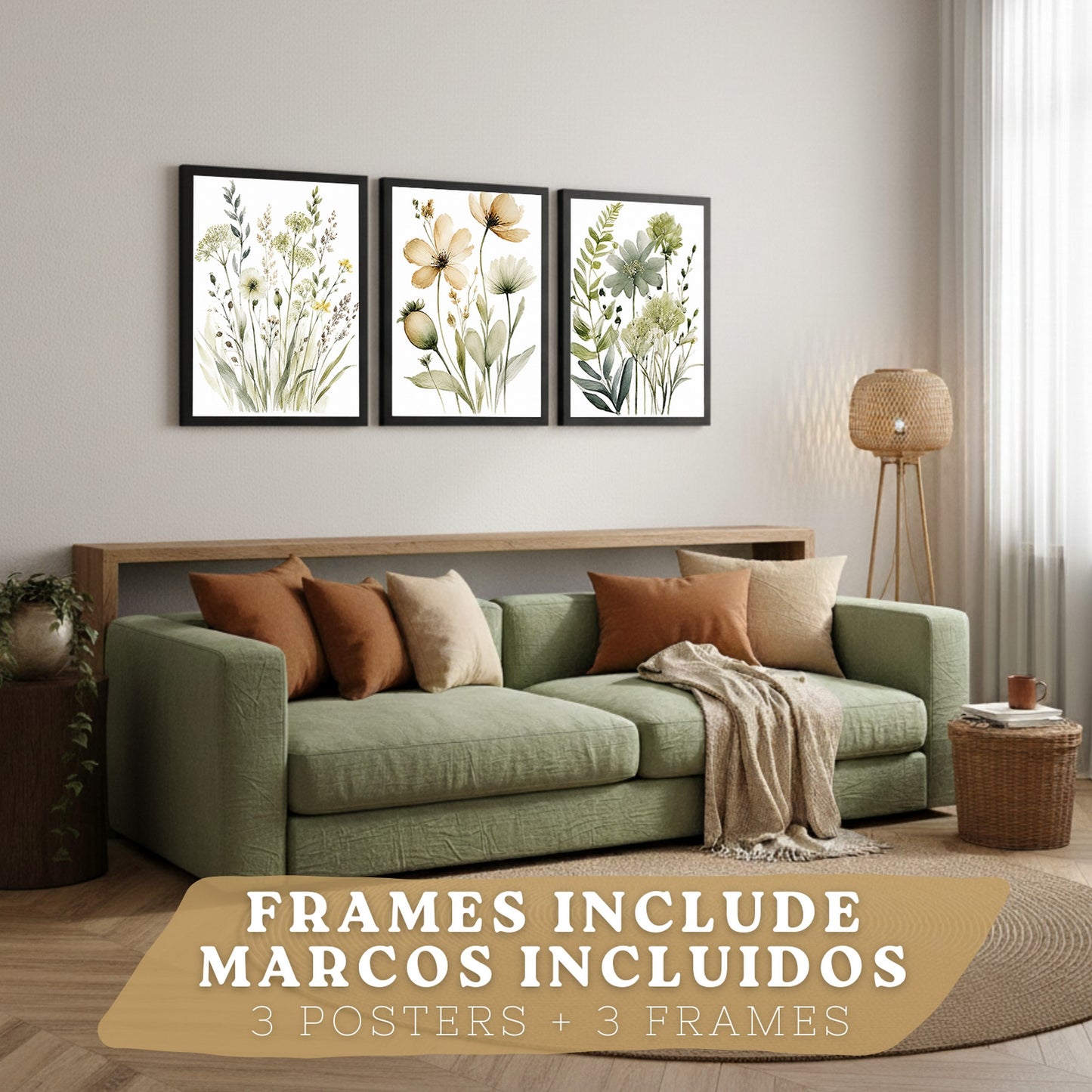 Posters Botánicos de Flores Silvestres con Arte Floral Verde Salvia