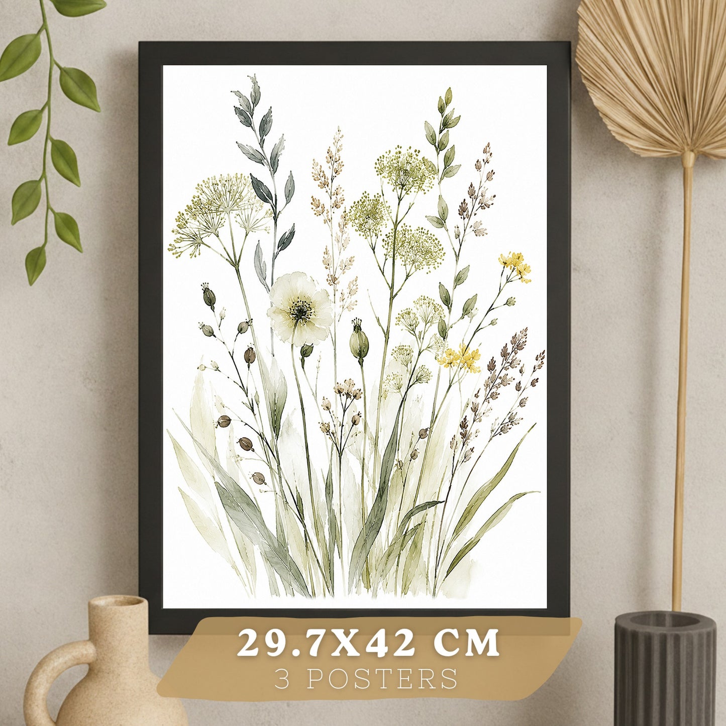 Posters Botánicos de Flores Silvestres con Arte Floral Verde Salvia