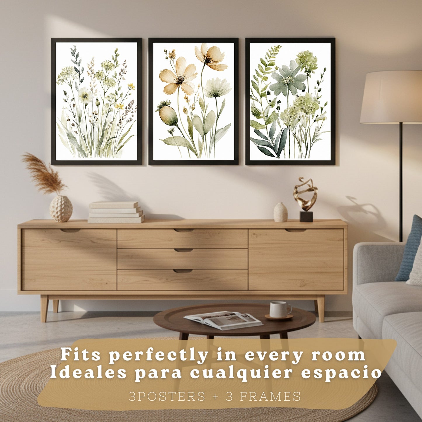 Posters Botánicos de Flores Silvestres con Arte Floral Verde Salvia