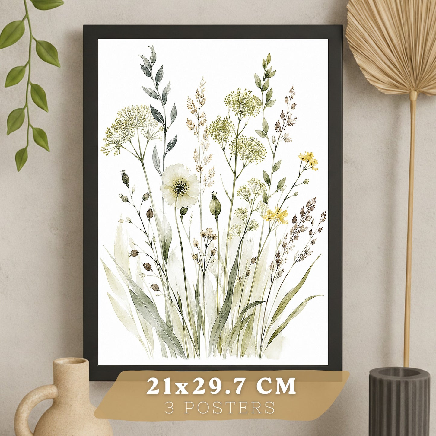 Posters Botánicos de Flores Silvestres con Arte Floral Verde Salvia