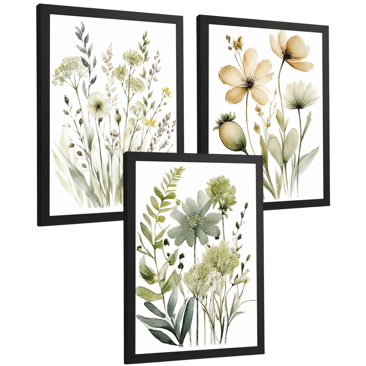 Posters Botánicos de Flores Silvestres con Arte Floral Verde Salvia