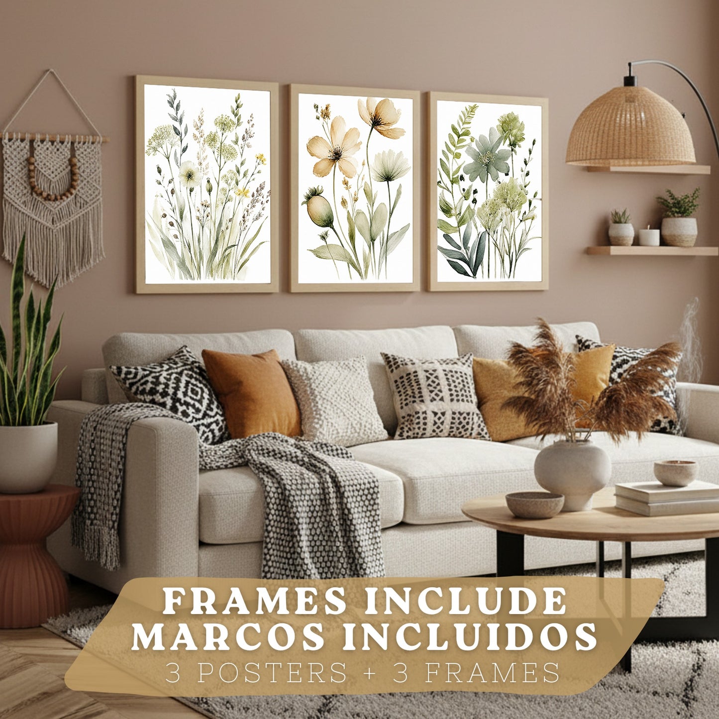 Posters Botánicos de Flores Silvestres con Arte Floral Verde Salvia