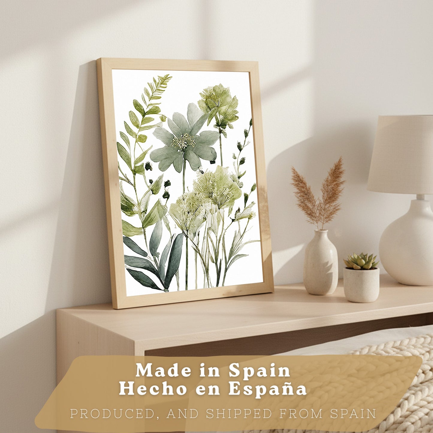 Posters Botánicos de Flores Silvestres con Arte Floral Verde Salvia
