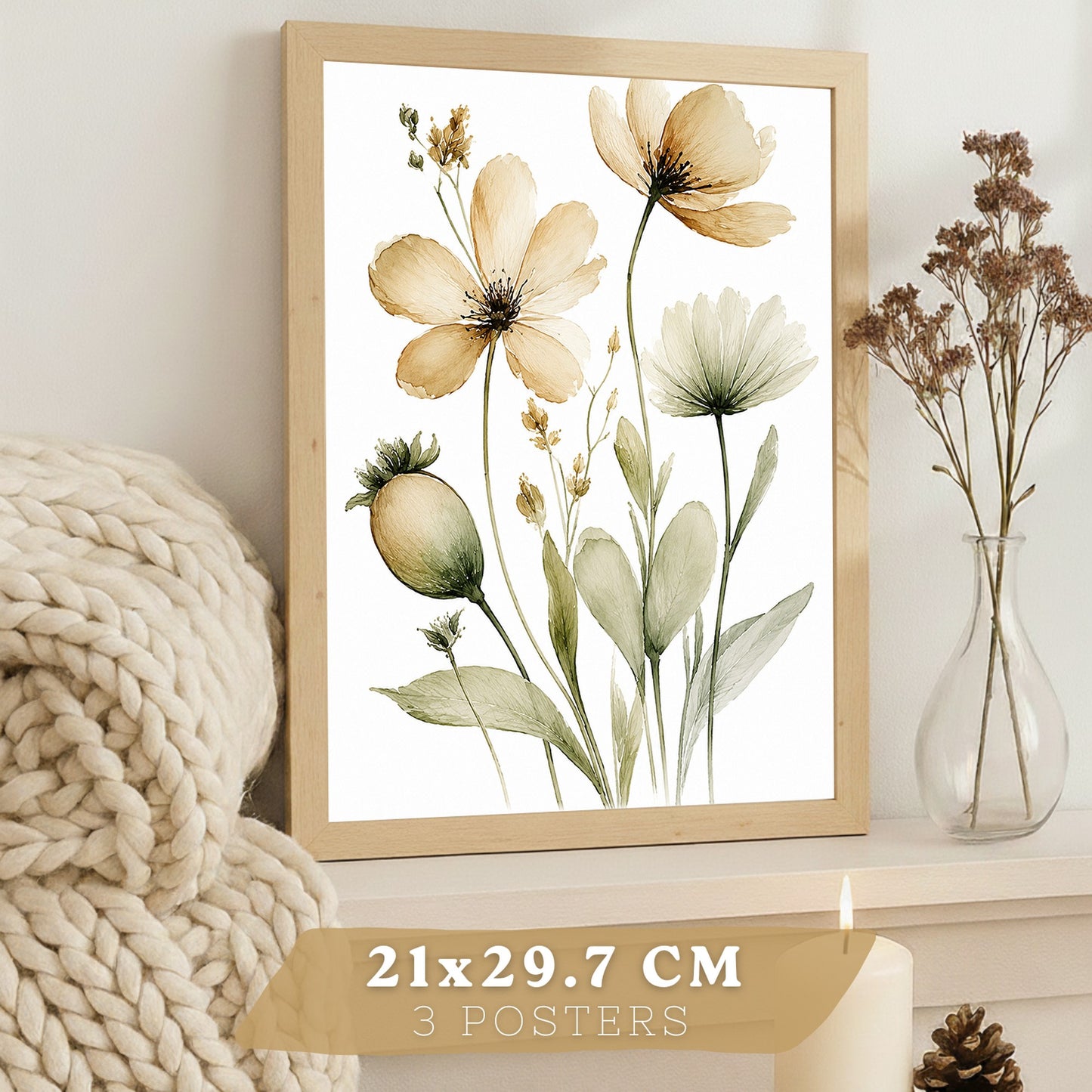 Posters Botánicos de Flores Silvestres con Arte Floral Verde Salvia