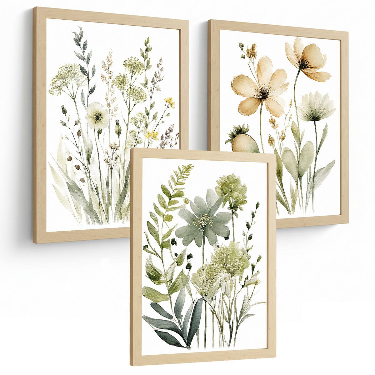Posters Botánicos de Flores Silvestres con Arte Floral Verde Salvia