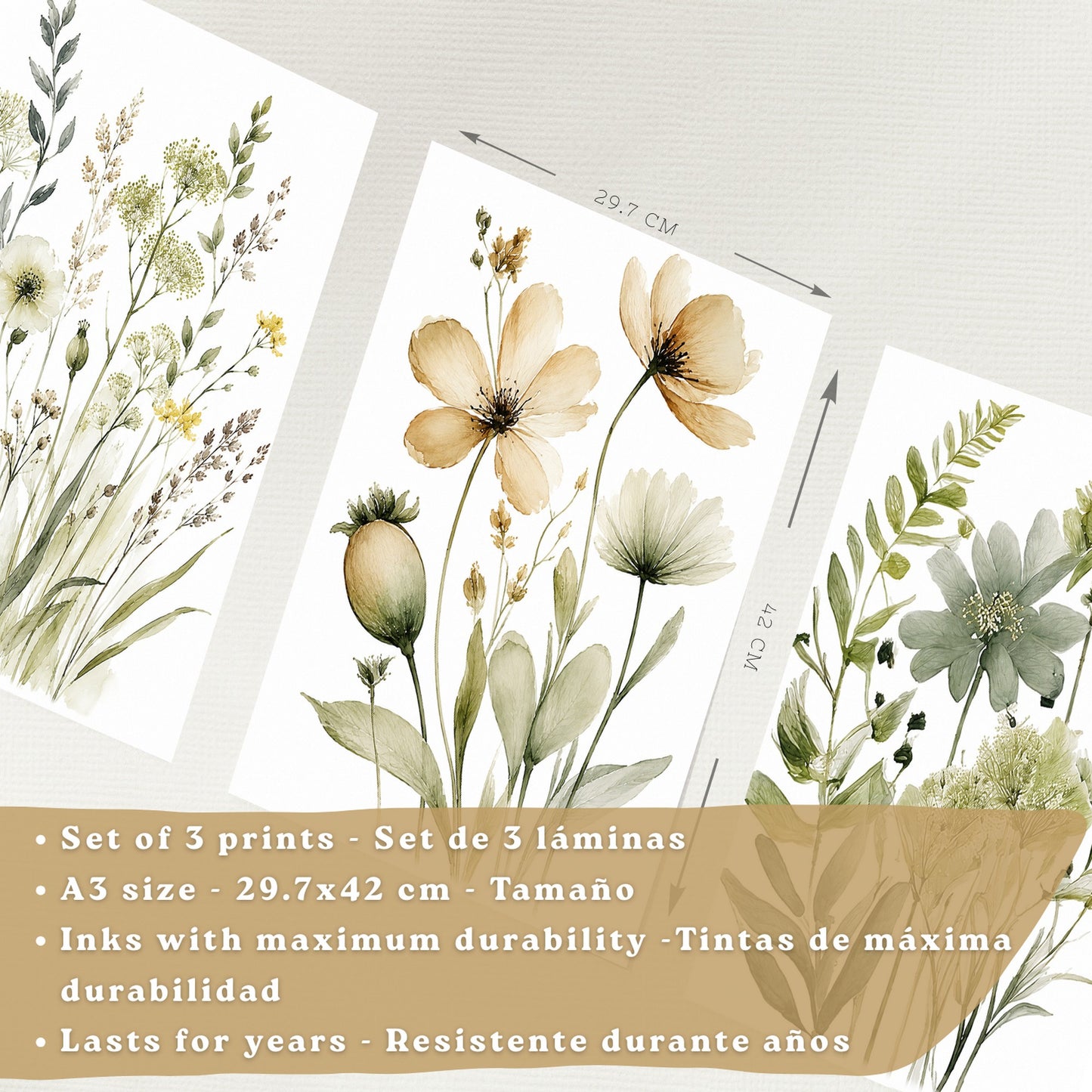 Posters Botánicos de Flores Silvestres con Arte Floral Verde Salvia