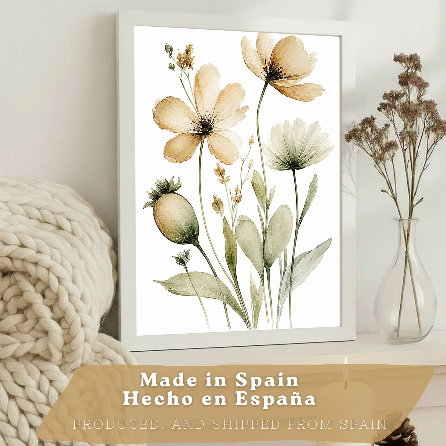 Posters Botánicos de Flores Silvestres con Arte Floral Verde Salvia