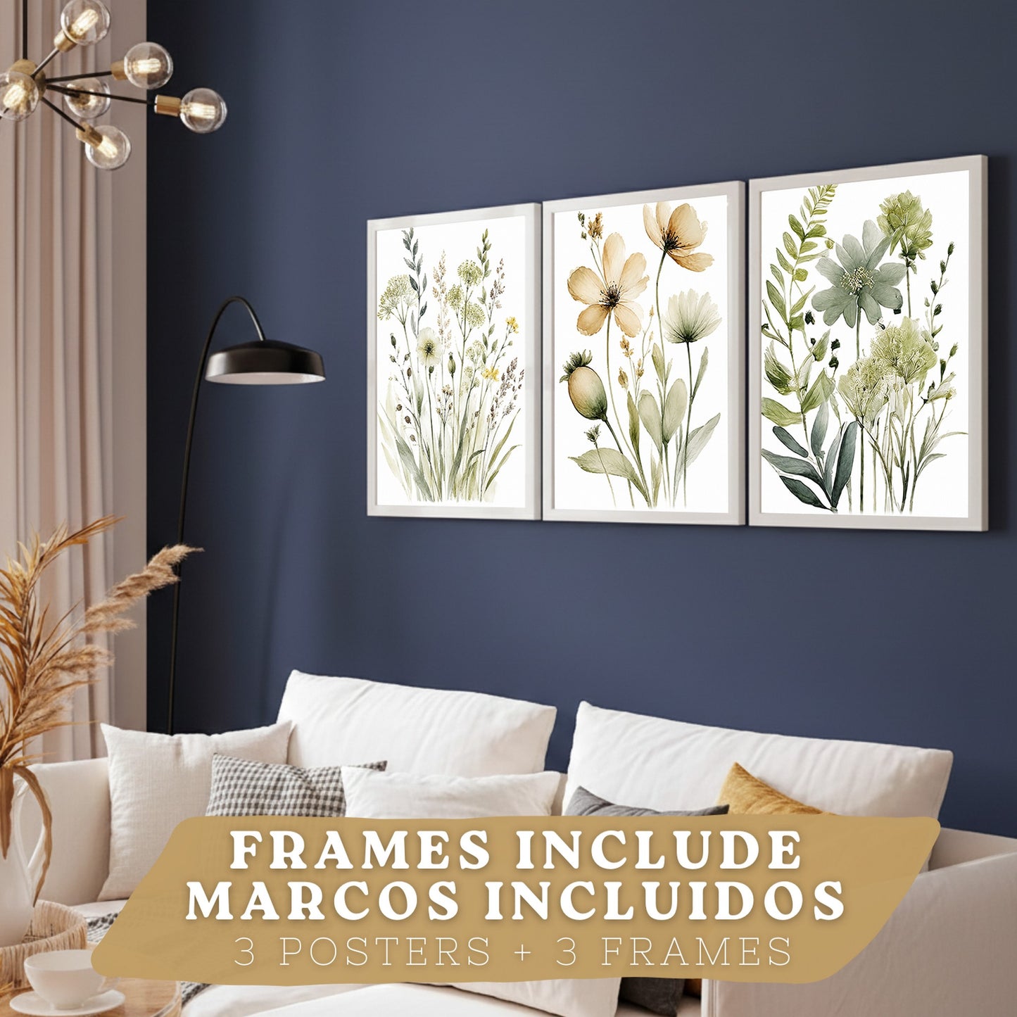 Posters Botánicos de Flores Silvestres con Arte Floral Verde Salvia
